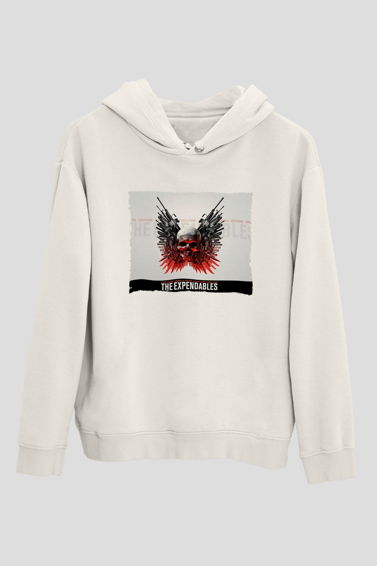 Unisex Cehennem Melekleri - The Expendables Baskılı Beyaz Kapüşonlu Sweatshirt