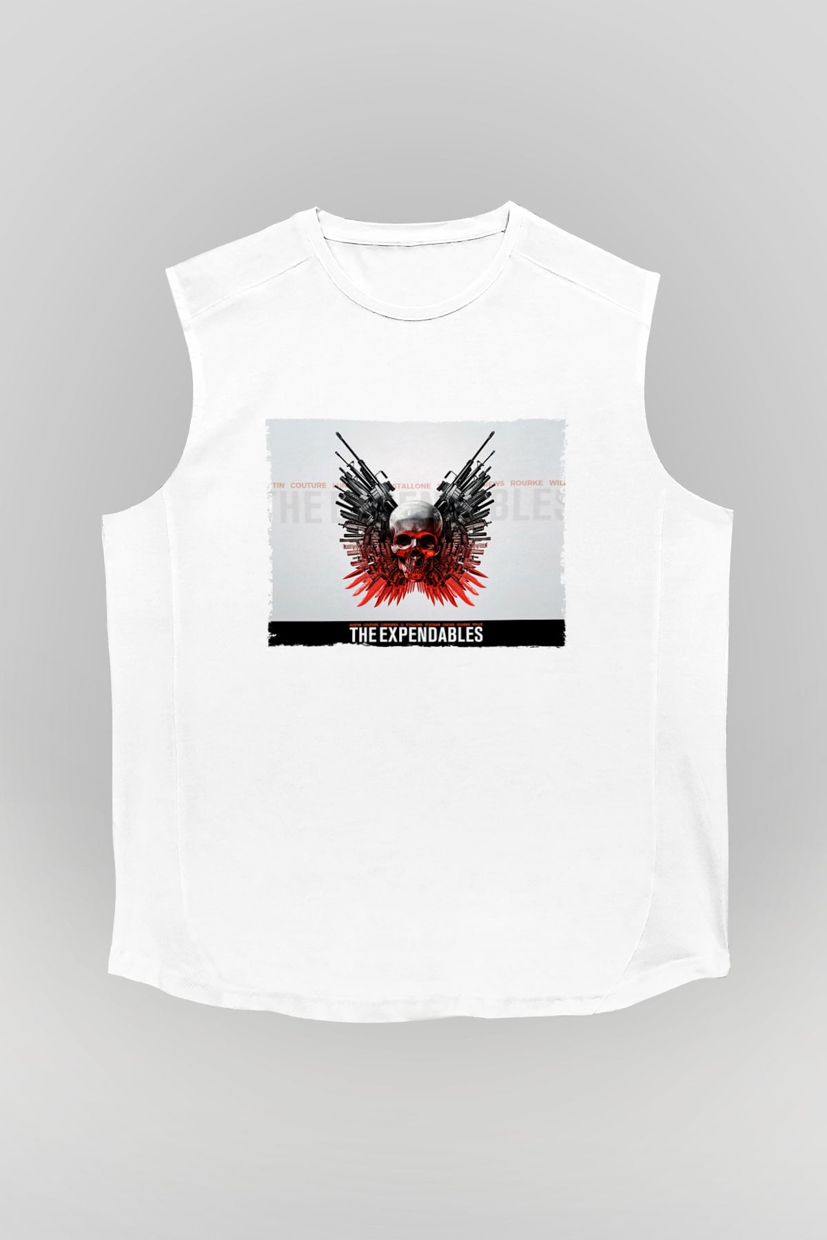 Unisex Cehennem Melekleri - The Expendables Baskılı Beyaz Kolsuz Tişört