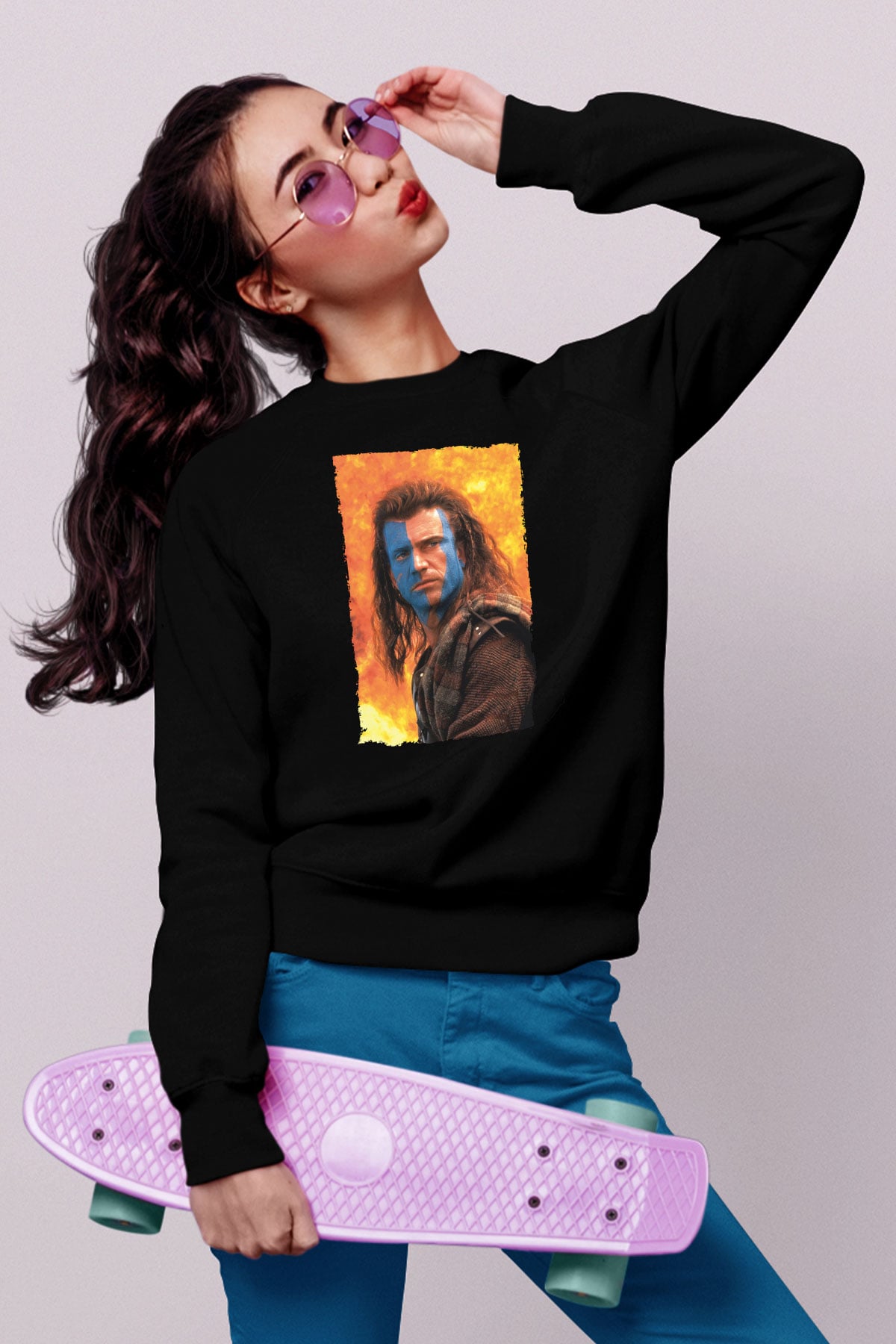 Unisex Cesur Yürek (Braveheart) Baskılı Siyah Sweatshirt