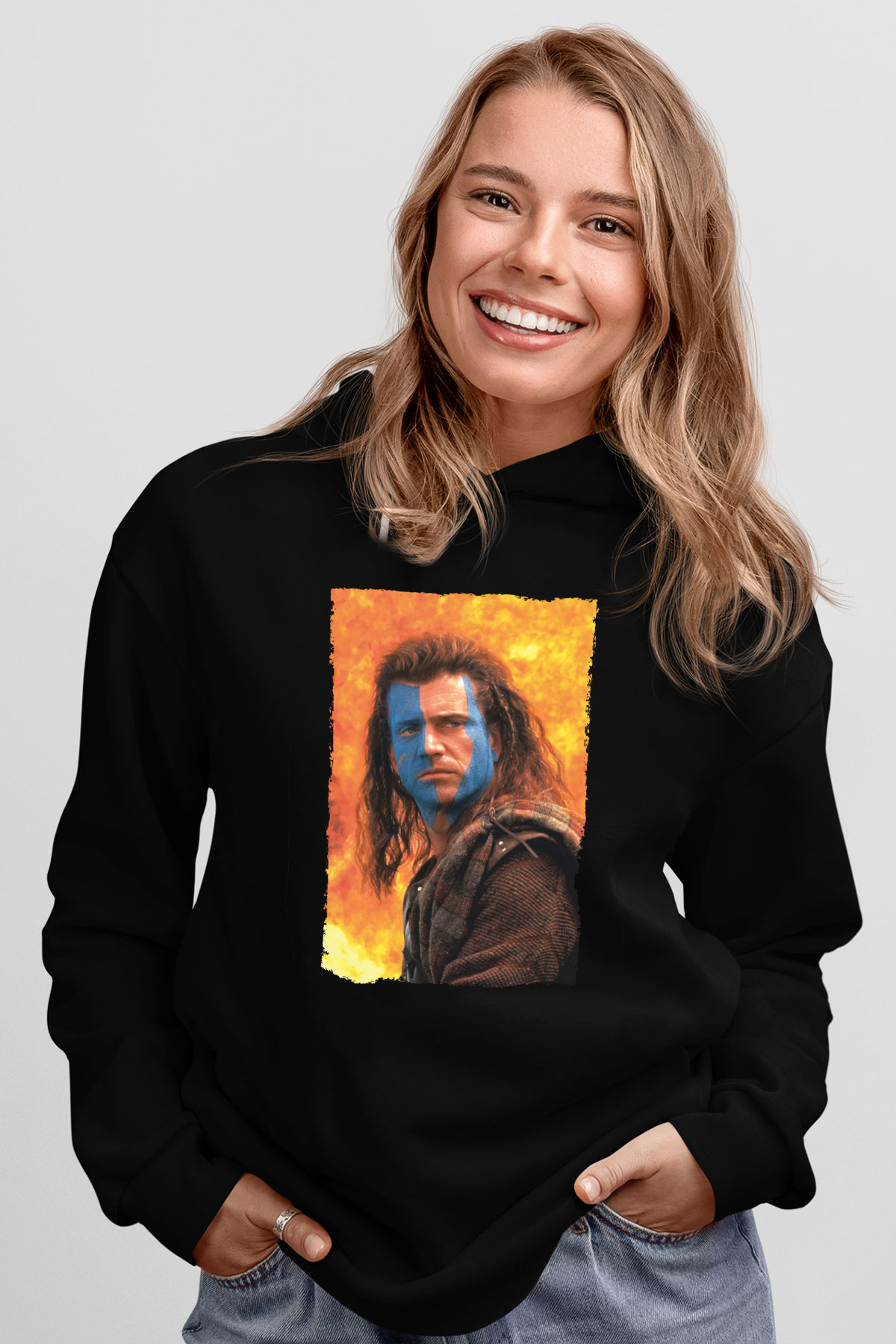 Unisex Cesur Yürek (Braveheart) Baskılı Siyah Kapüşonlu Sweatshirt