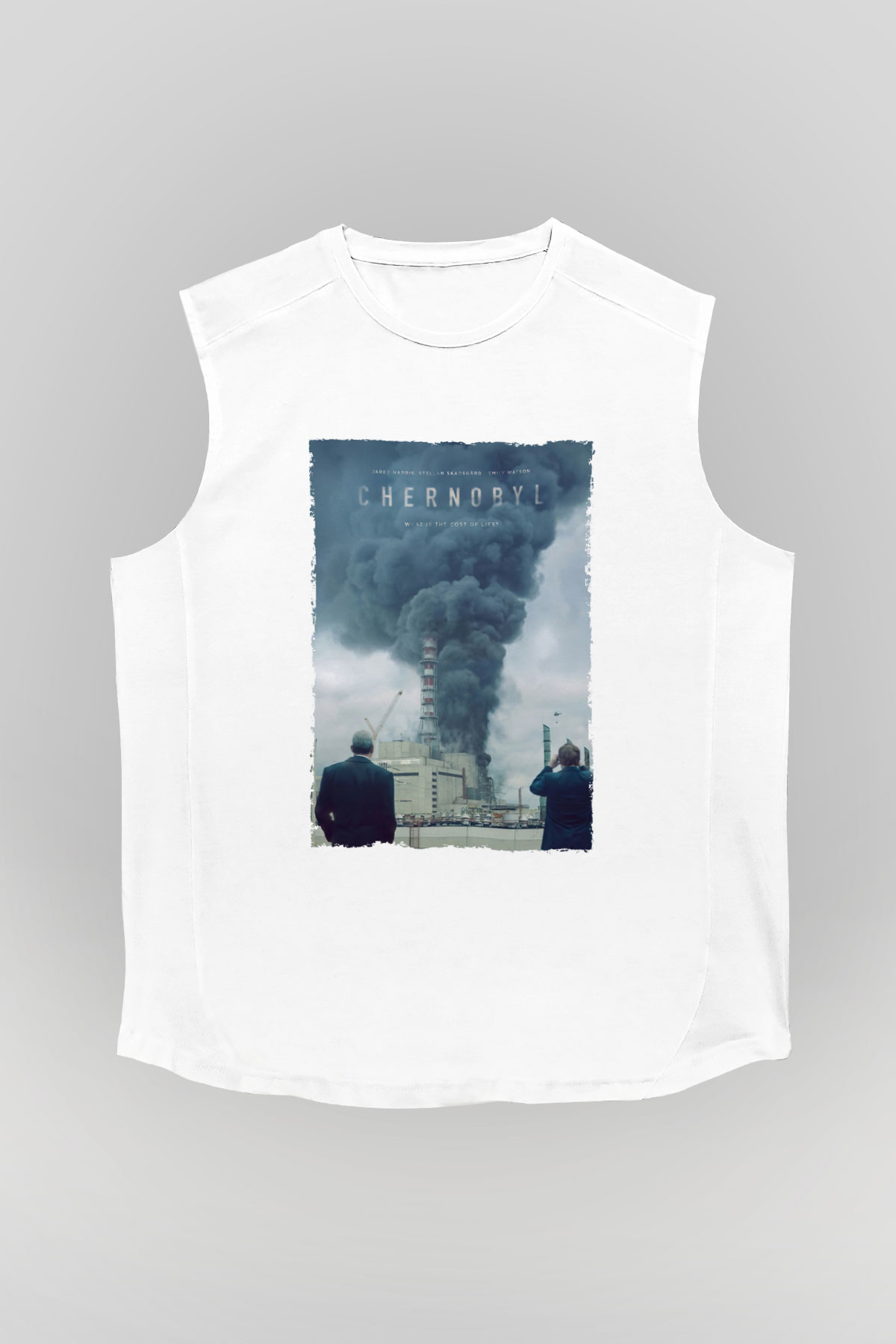 Unisex Chernobyl Baskılı Beyaz Kolsuz Tişört
