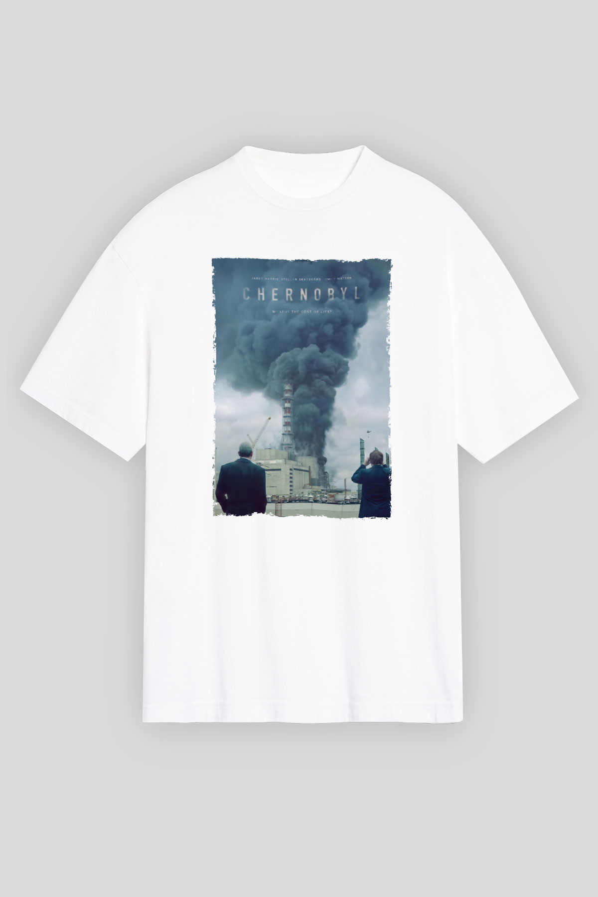 Unisex Chernobyl Baskılı Beyaz Oversize Tişört