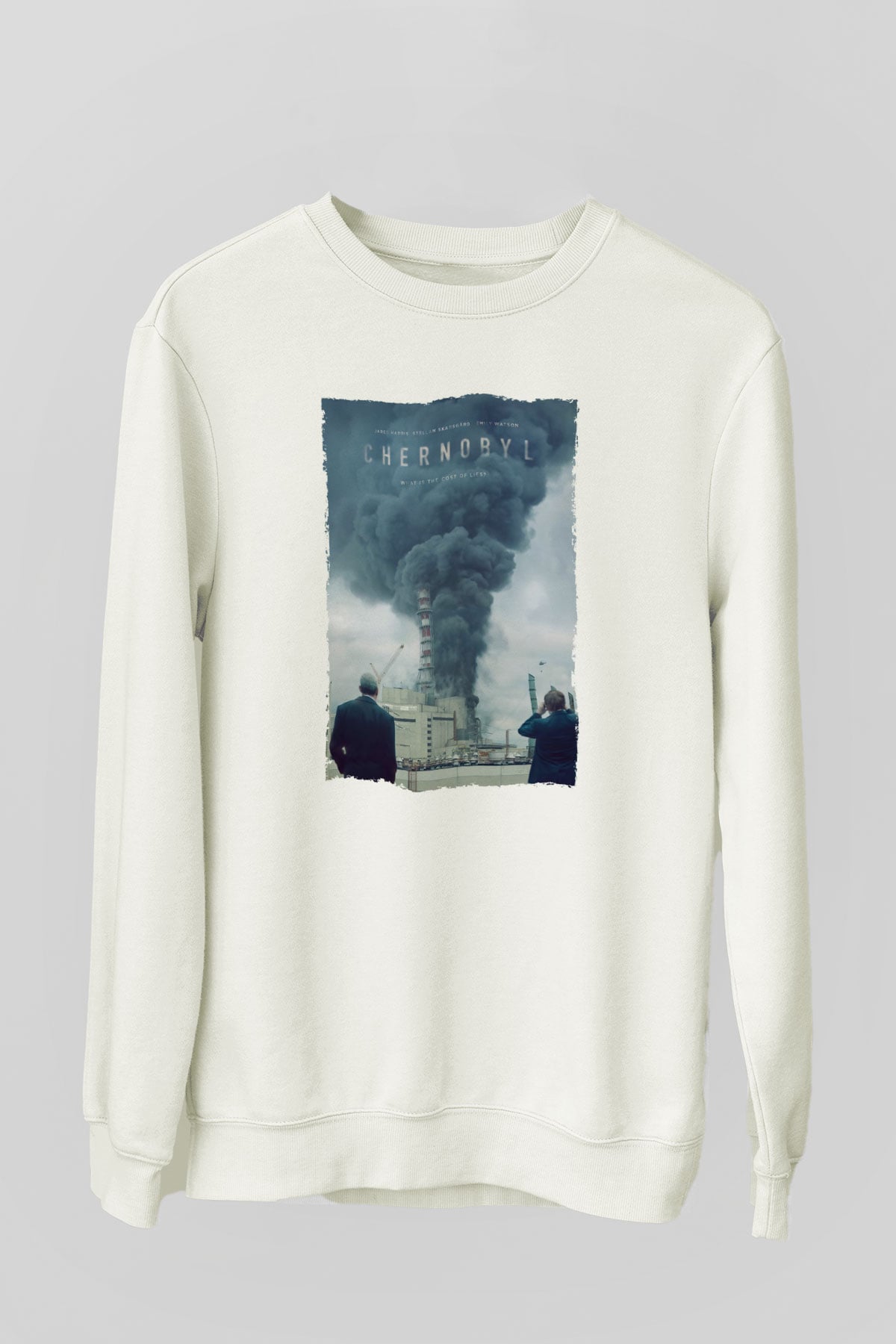 Unisex Chernobyl Baskılı Beyaz Sweatshirt