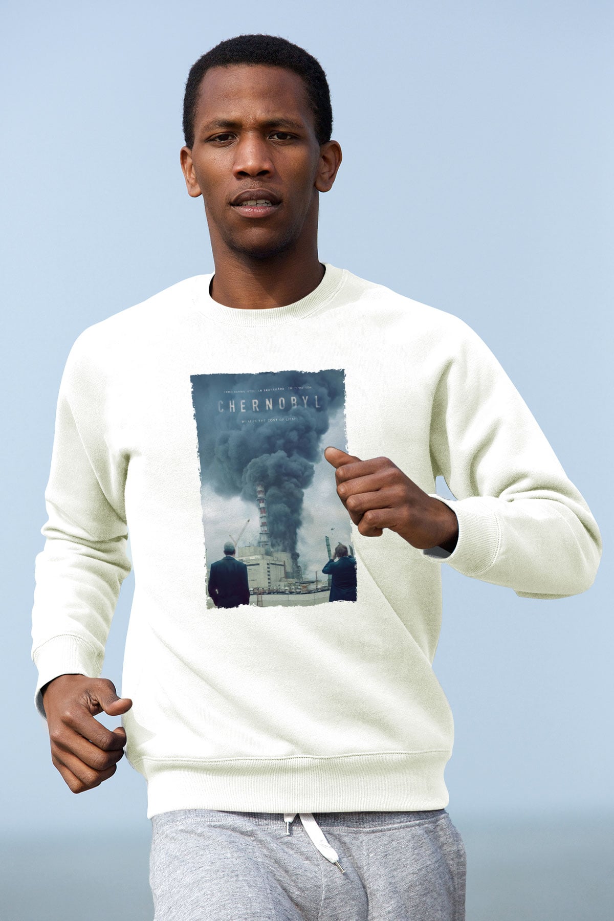 Unisex Chernobyl Baskılı Beyaz Sweatshirt