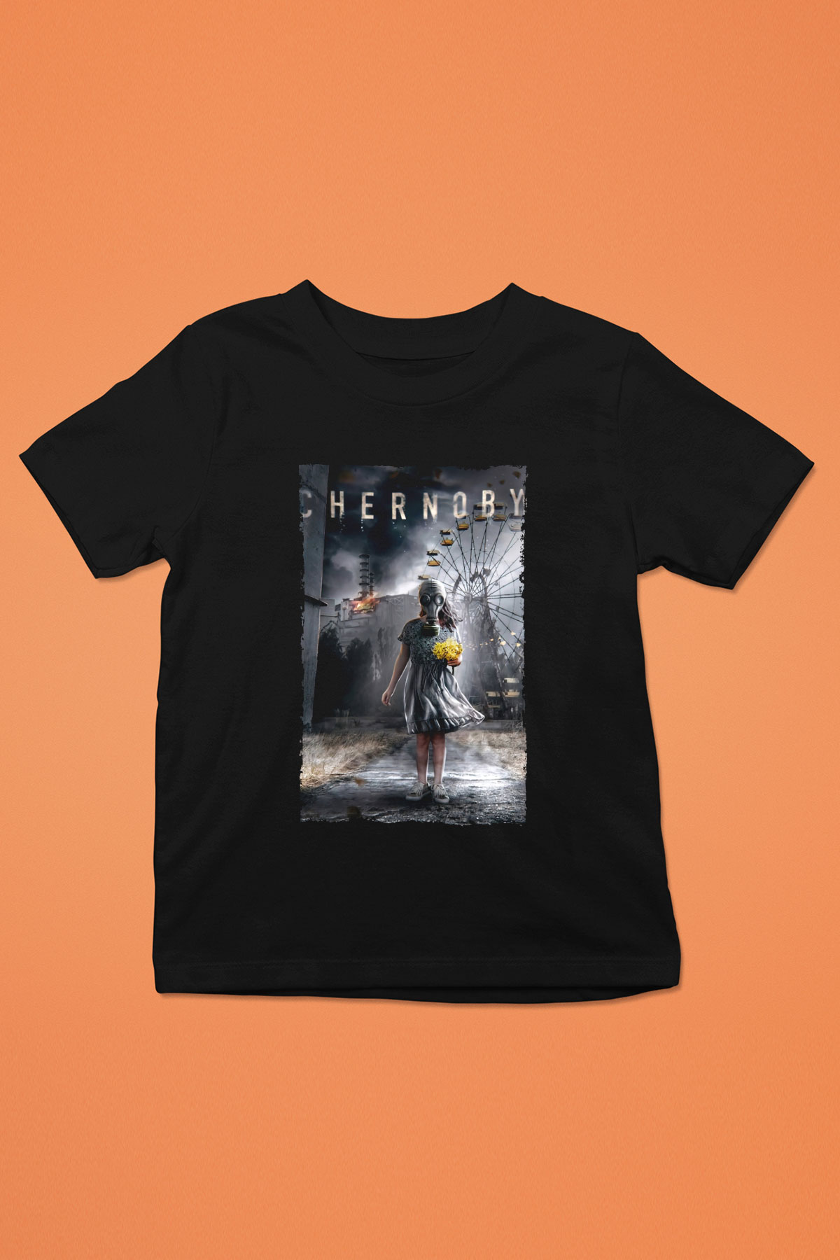 Unisex Chernobyl Baskılı Siyah Çocuk T-shirt