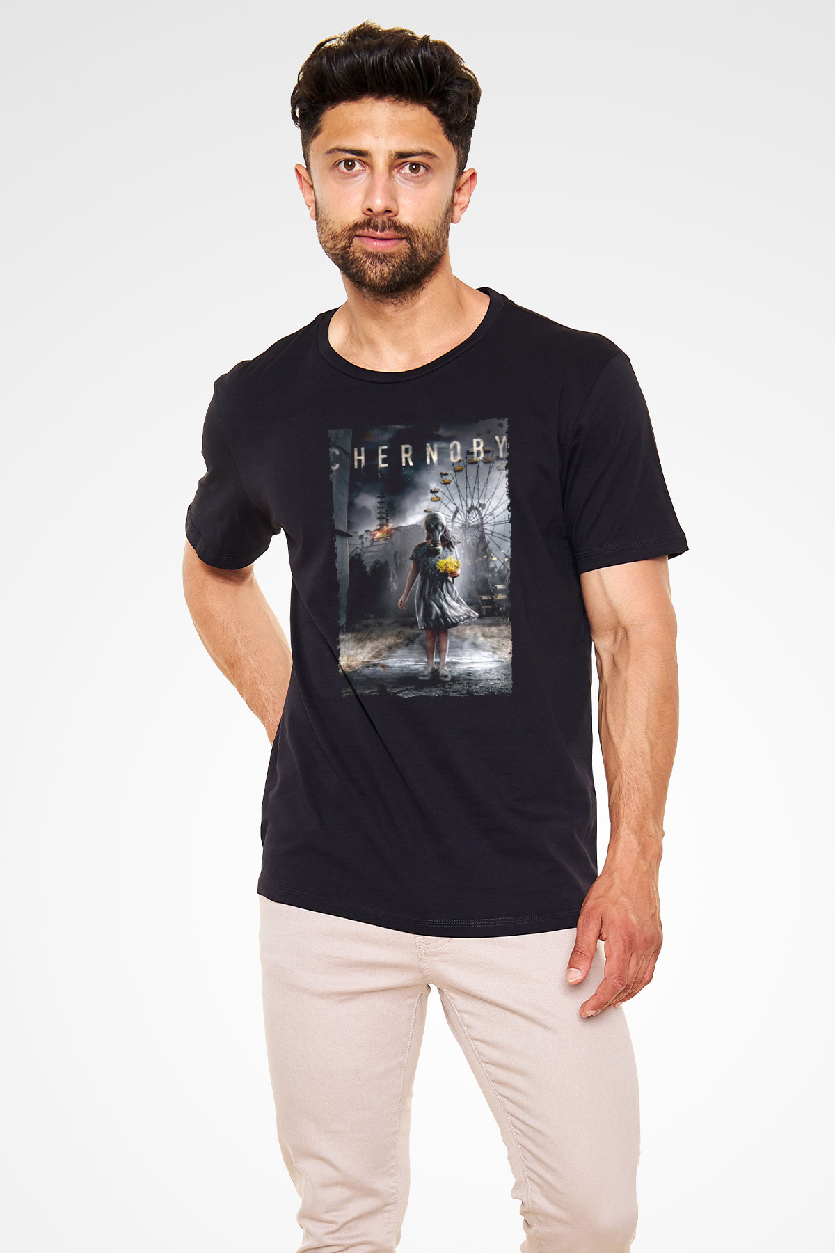 Chernobyl Baskılı Siyah T-shirt