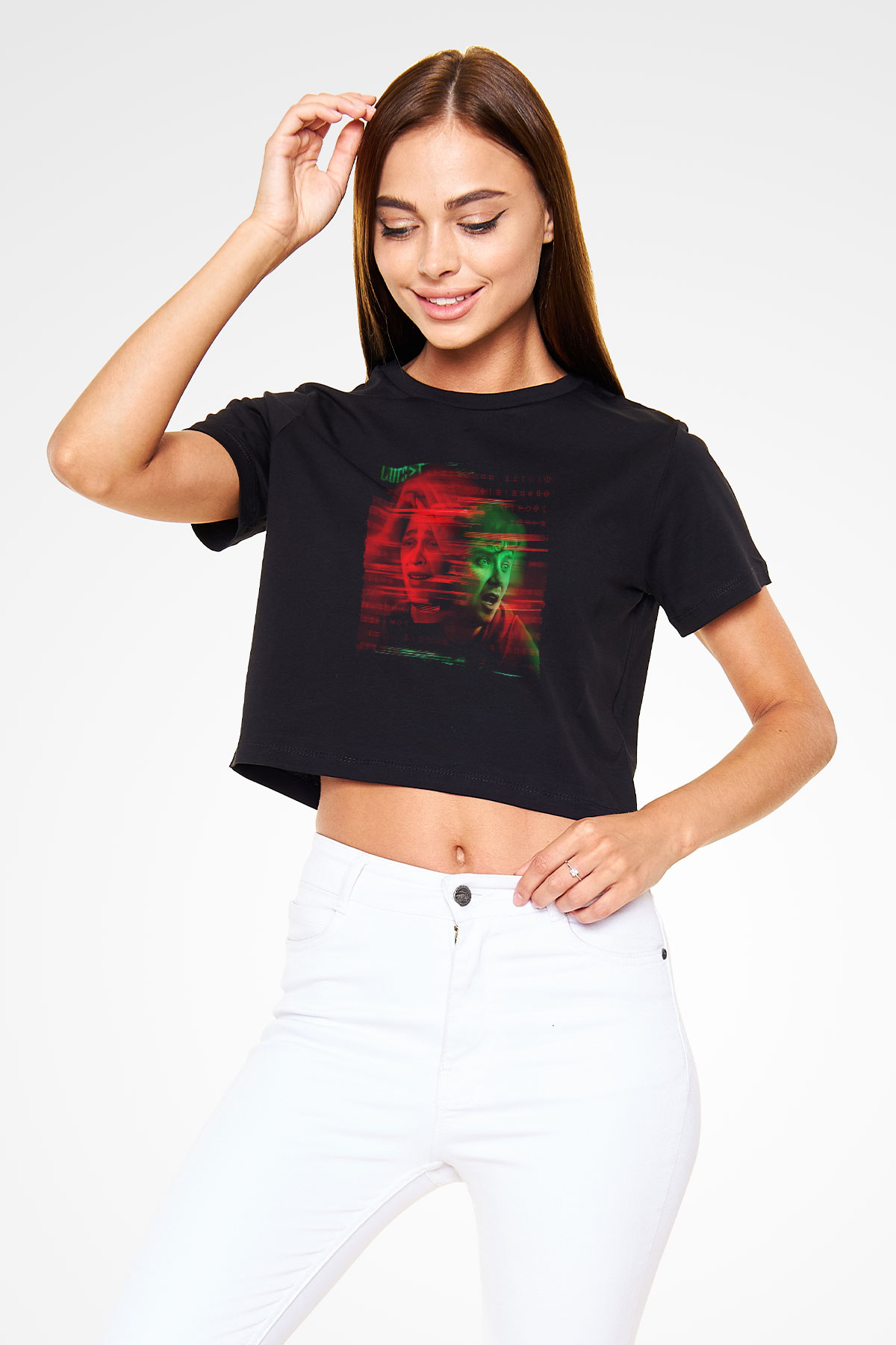 Unisex Choose or Die Baskılı Siyah Crop Top Tshirt