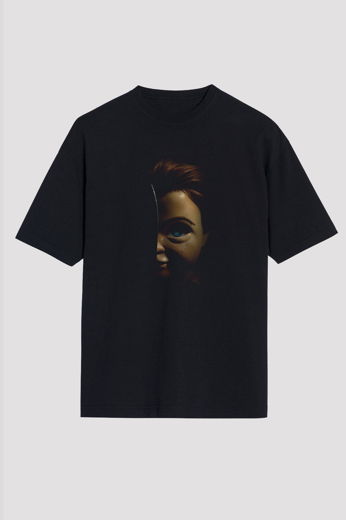 Unisex Chucky (Childs Play) Baskılı Siyah Oversize T-shirt