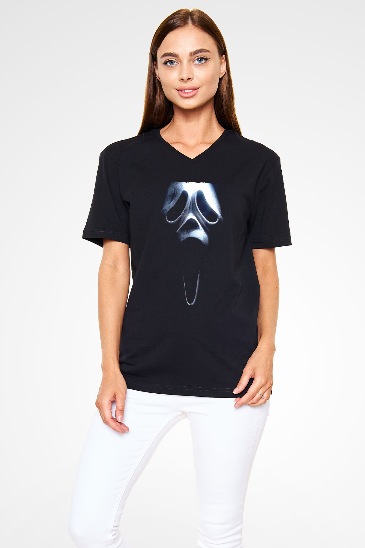 Unisex Çığlık 3 (Scream 3) Baskılı Siyah V Yaka T-shirt