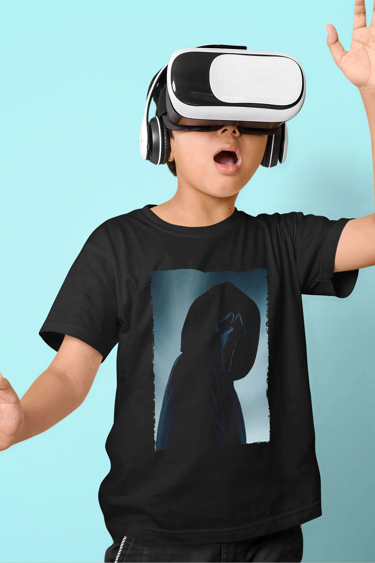 Unisex Çığlık (Scream) Baskılı Siyah Çocuk Tshirt