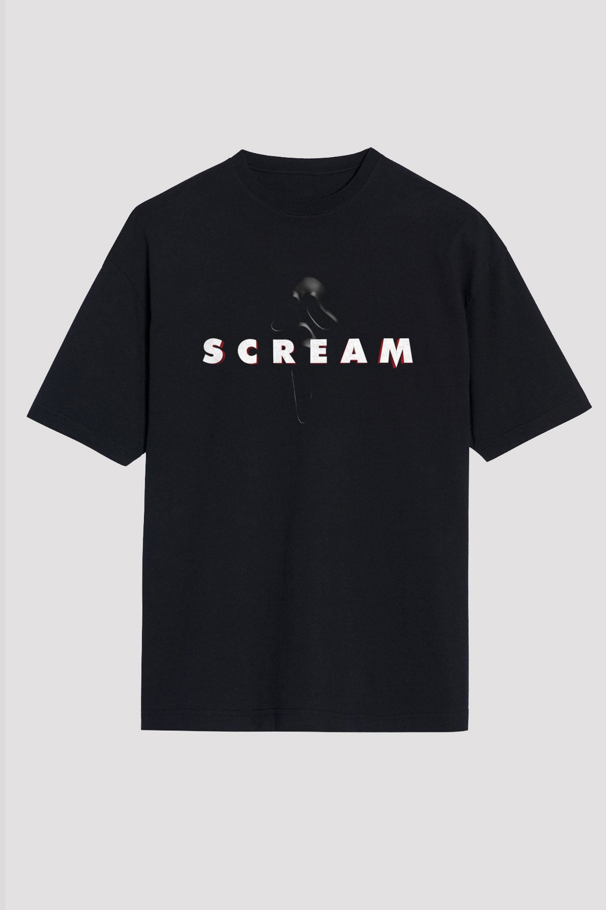 Unisex Çığlık (Scream) Baskılı Siyah Oversize Tişört