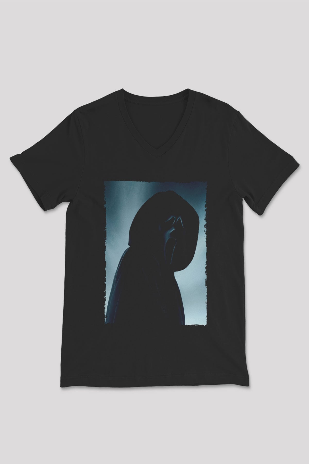 Unisex Çığlık (Scream) Baskılı Siyah V Yaka Tshirt