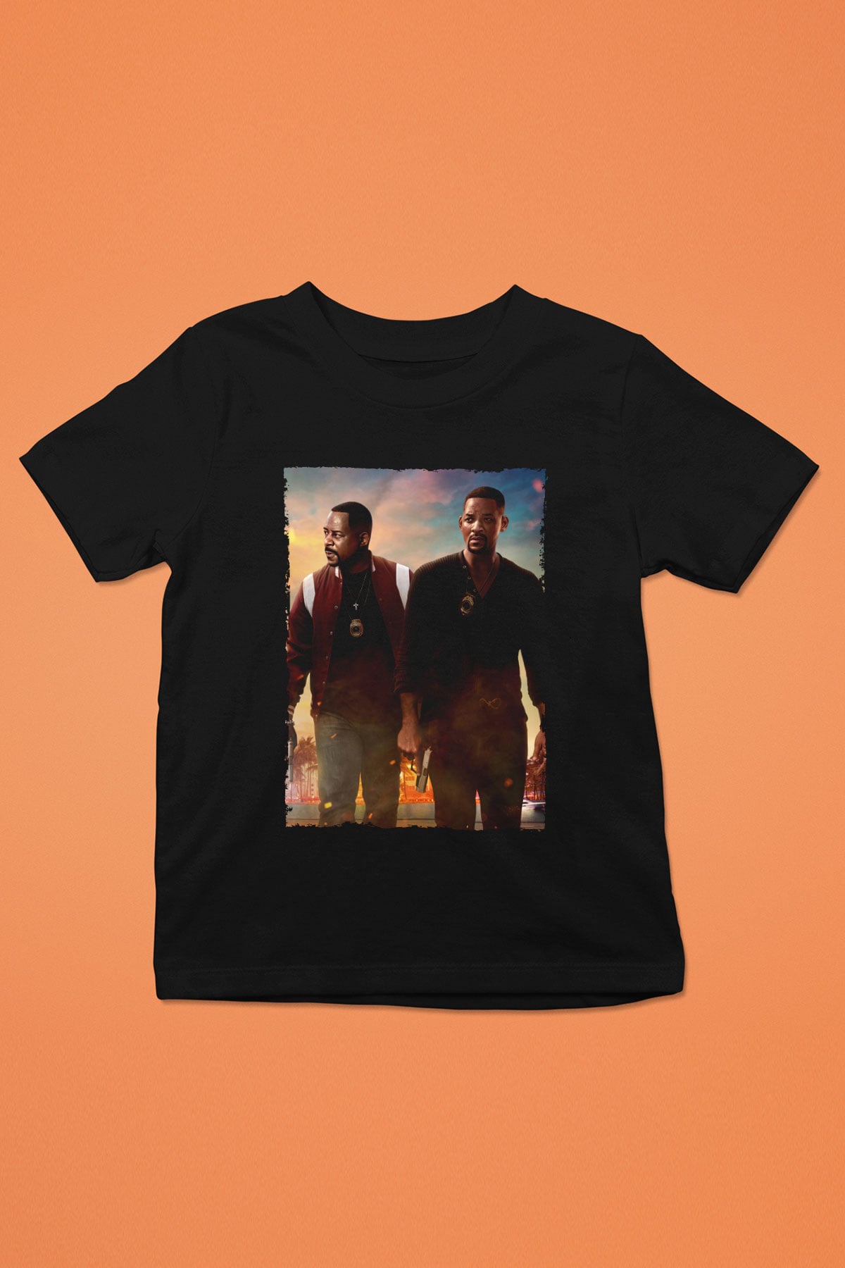 Unisex Çılgın İkili 3 (Bad Boys for Life) Baskılı Siyah Çocuk Tişört