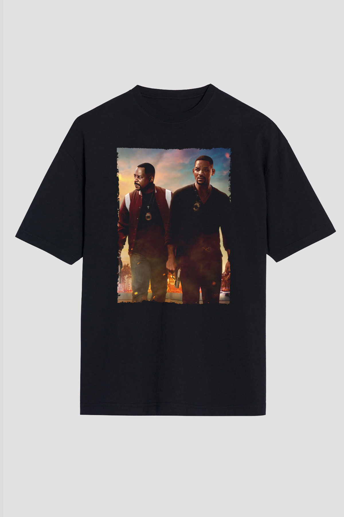 Unisex Çılgın İkili 3 (Bad Boys for Life) Baskılı Siyah Oversize Tişört