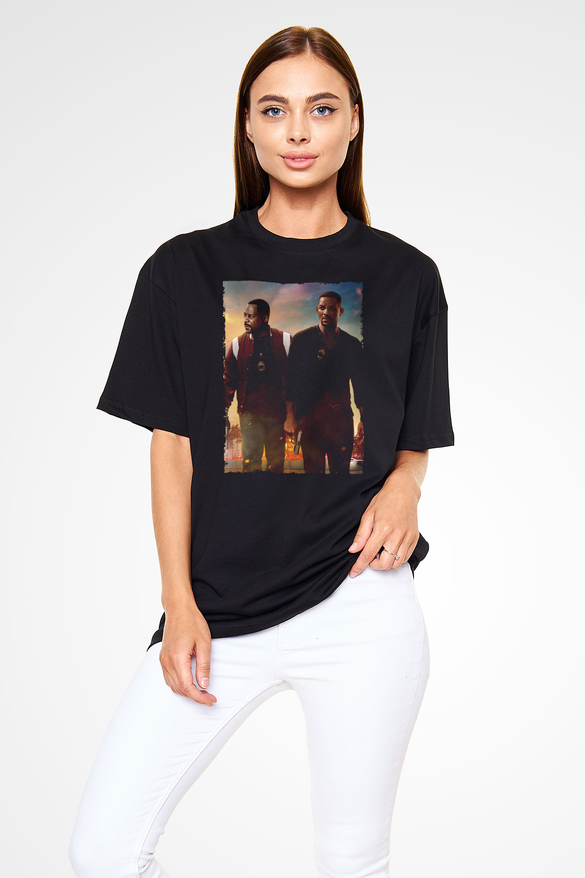 Unisex Çılgın İkili 3 (Bad Boys for Life) Baskılı Siyah Oversize Tişört