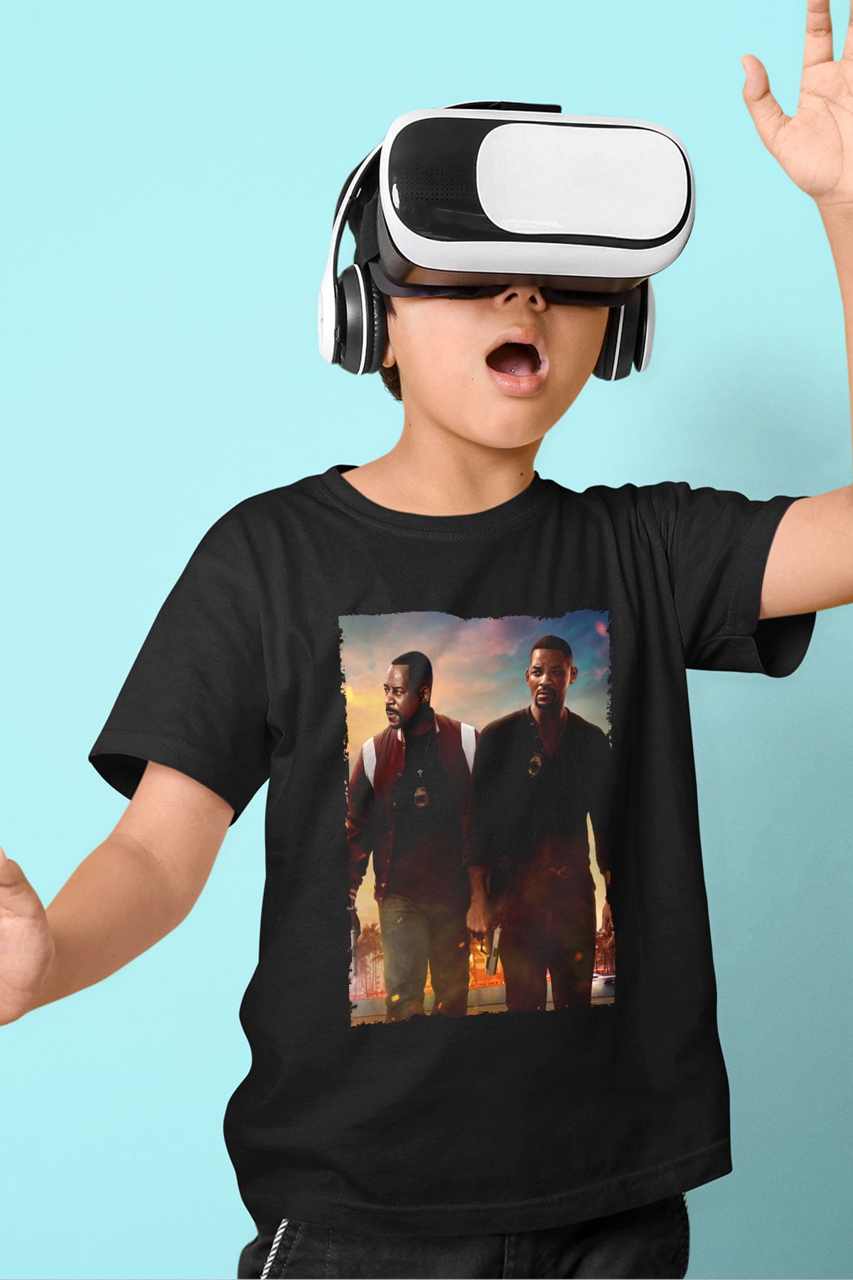 Unisex Çılgın İkili 3 (Bad Boys for Life) Baskılı Siyah Çocuk Tişört