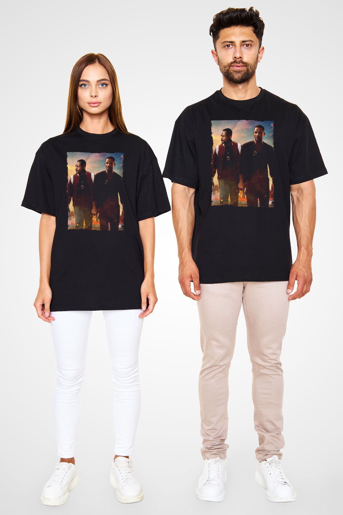 Unisex Çılgın İkili 3 (Bad Boys for Life) Baskılı Siyah Oversize Tişört