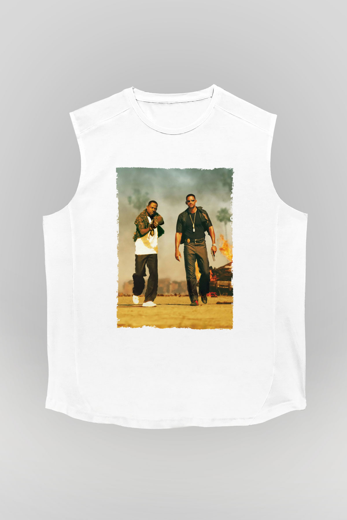 Unisex Çılgın İkili - Bad Boys Baskılı Beyaz Kolsuz Tshirt