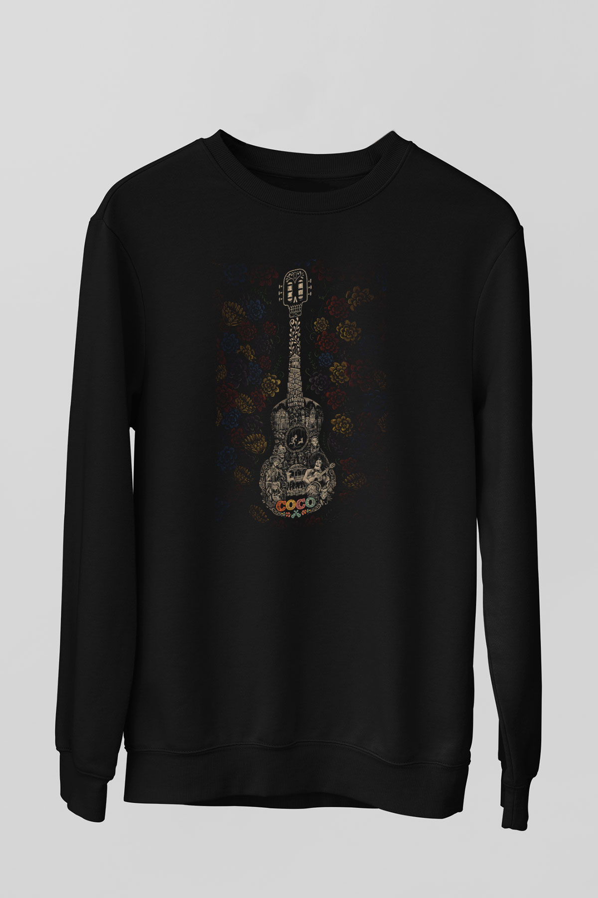 Unisex Coco Baskılı Siyah Sweatshirt