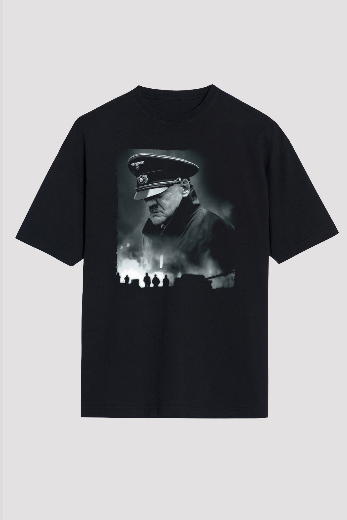 Unisex Çöküş (Downfall) Baskılı Siyah Oversize T-shirt