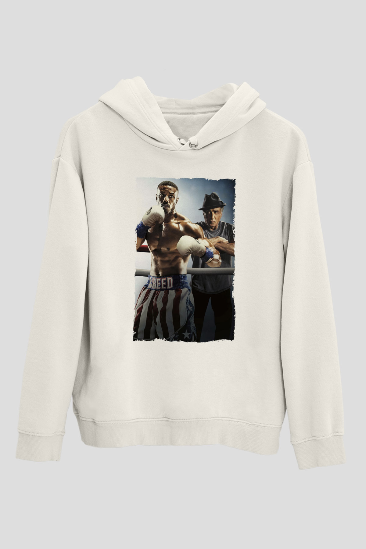 Unisex Creed II Baskılı Beyaz Kapüşonlu Sweatshirt