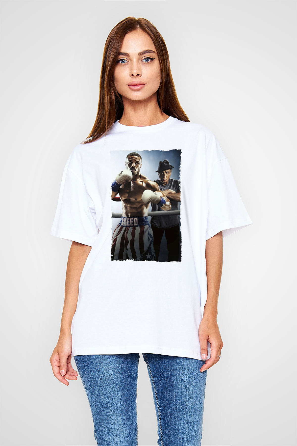 Unisex Creed II Baskılı Beyaz Oversize Tişört