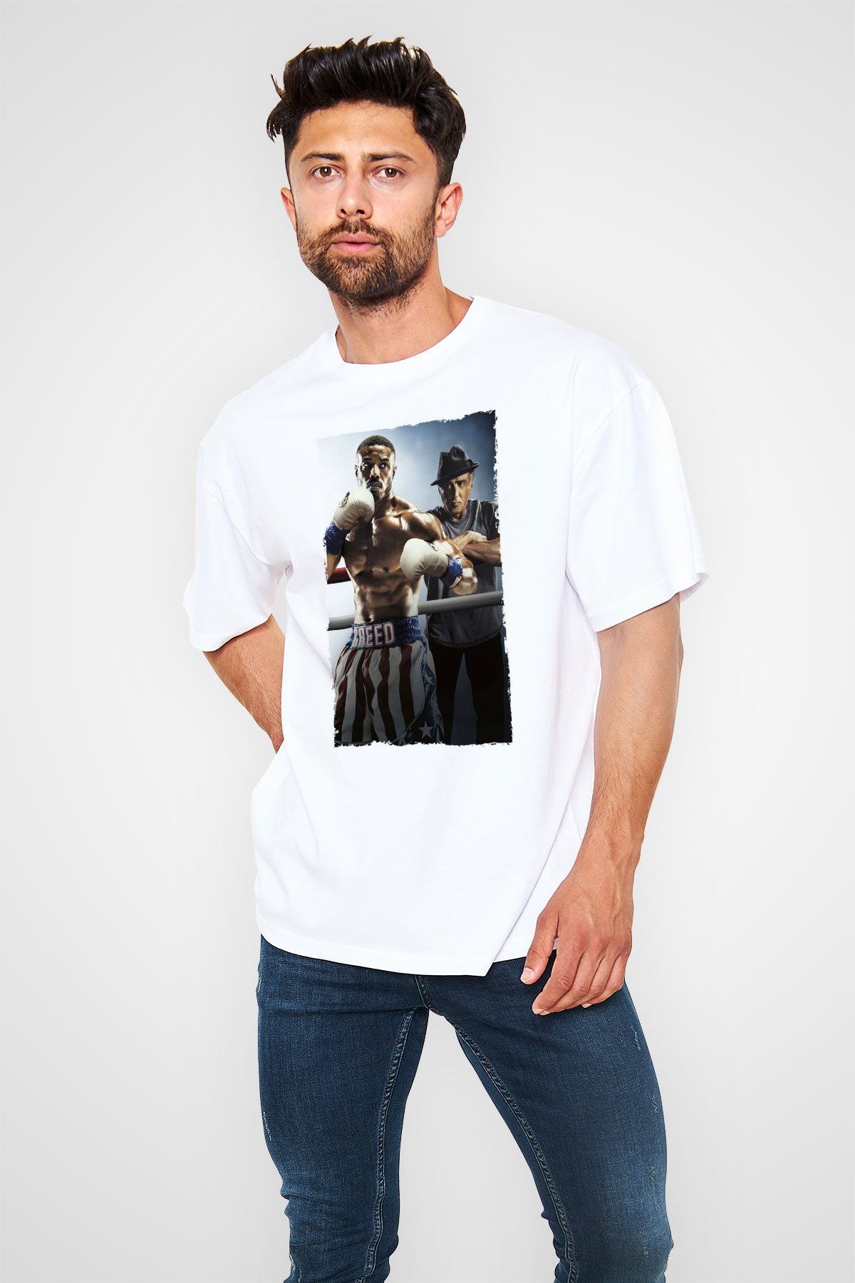 Unisex Creed II Baskılı Beyaz Oversize Tişört