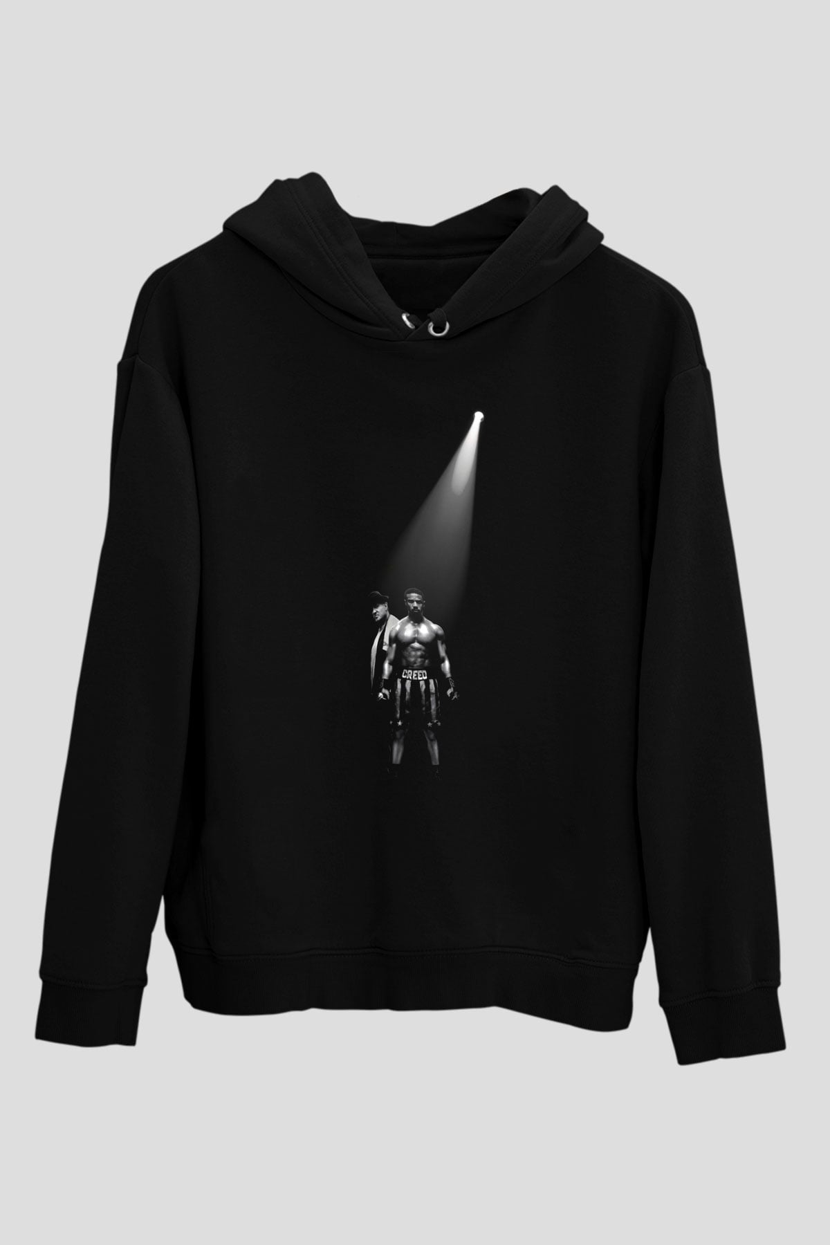 Unisex Creed II Efsane Yükseliyor Baskılı Siyah Kapüşonlu Sweatshirt
