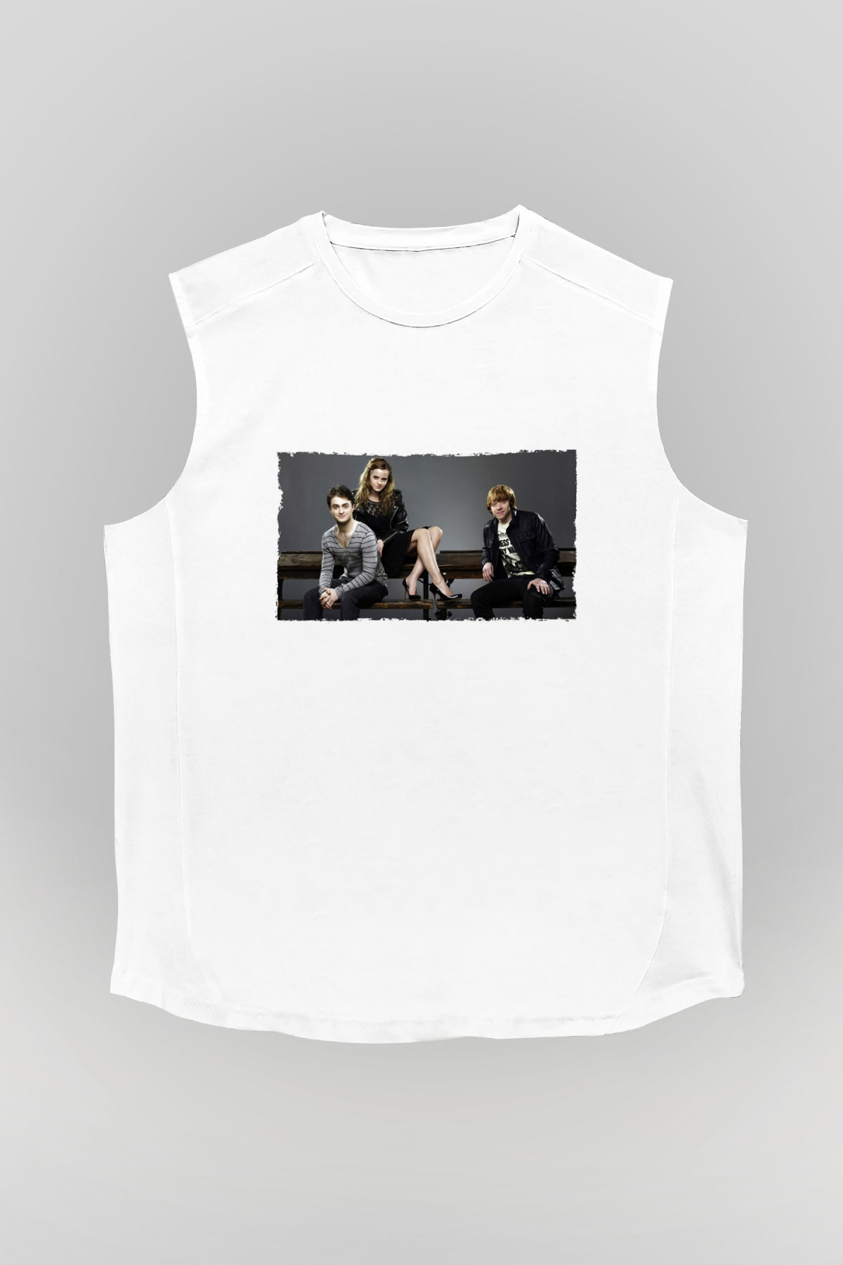 Unisex Daniel Radcliffe - Emma Watson and Rupert Grint Baskılı Beyaz Kolsuz Tişört