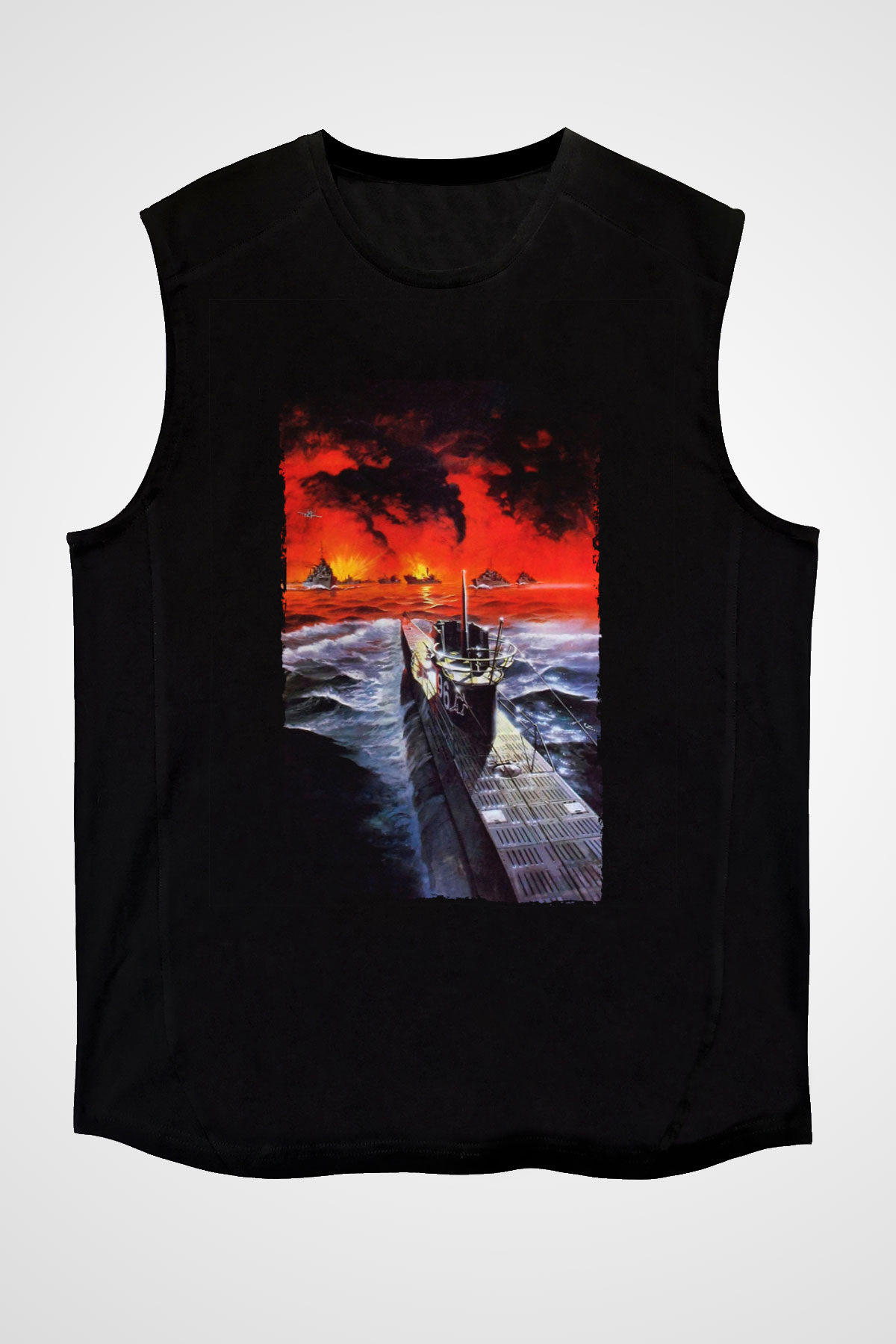 Unisex Das Boot Baskılı Siyah Kolsuz Tshirt