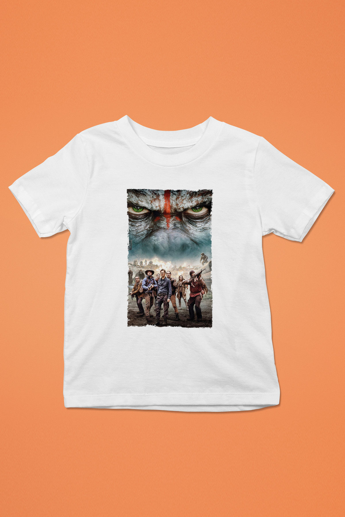 Unisex Dawn of the Planet of the Apes - Maymunlar Cehennemi Şafak Vakti Baskılı Beyaz Çocuk Tshirt