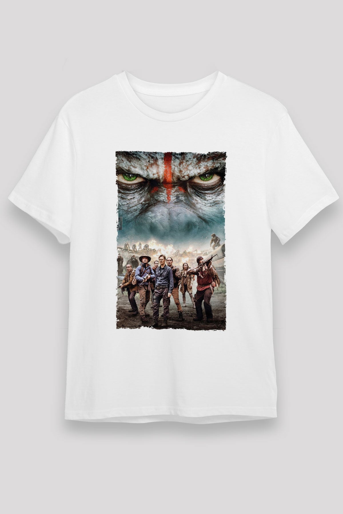 Dawn of the Planet of the Apes - Maymunlar Cehennemi Şafak Vakti Baskılı Beyaz Tshirt
