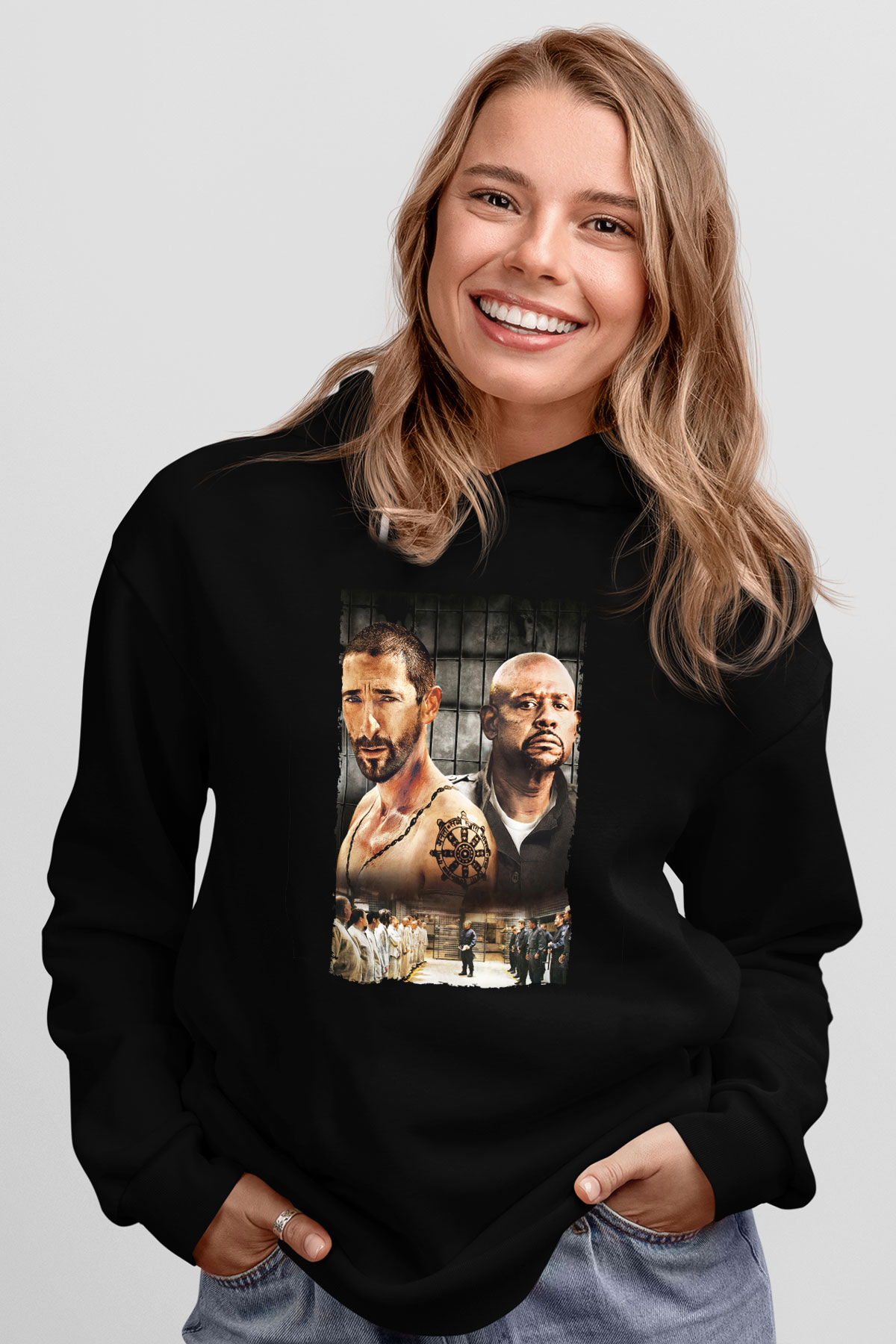 Unisex Deney (The Experiment) Baskılı Siyah Kapüşonlu Sweatshirt