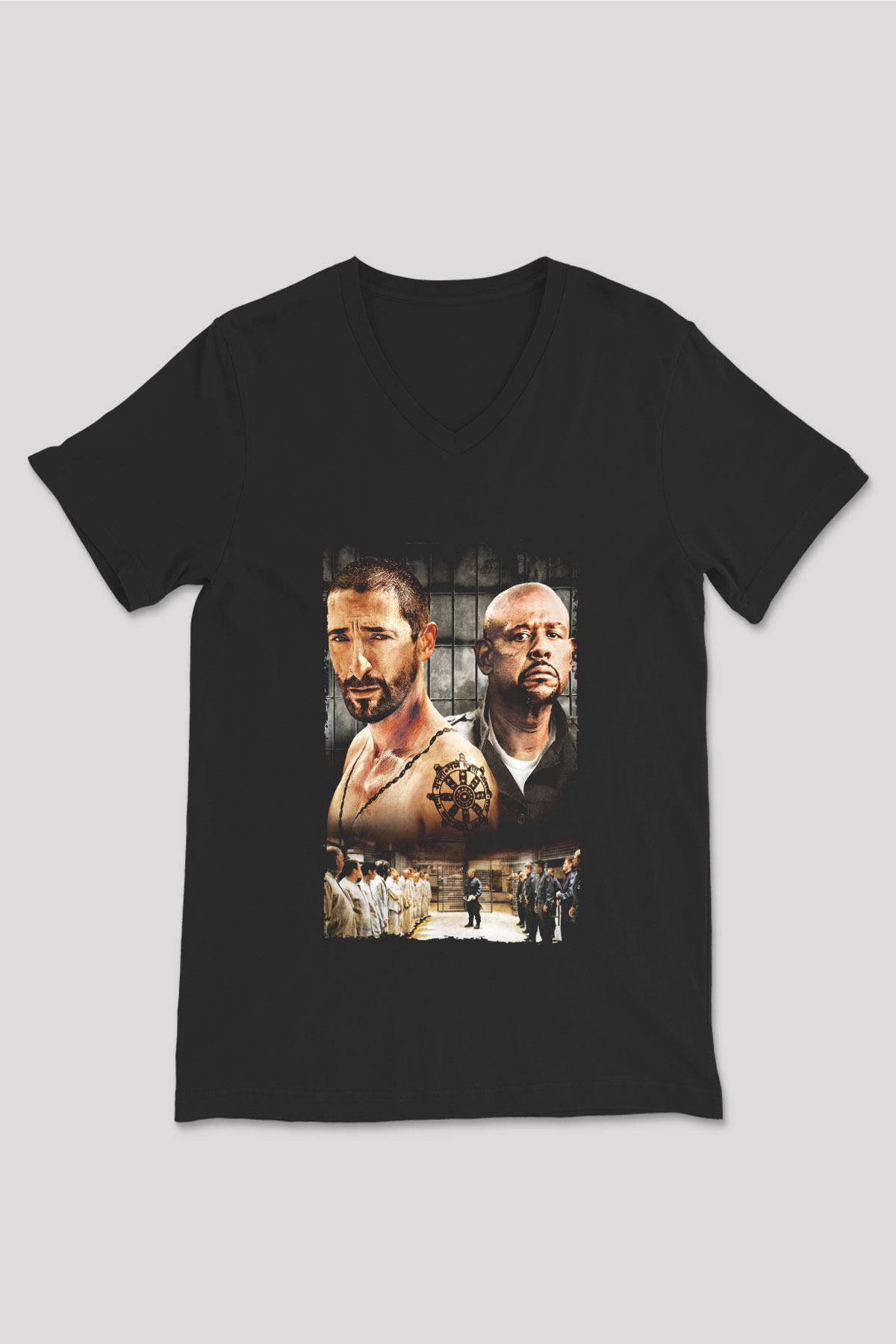 Unisex Deney (The Experiment) Baskılı Siyah V Yaka T-shirt