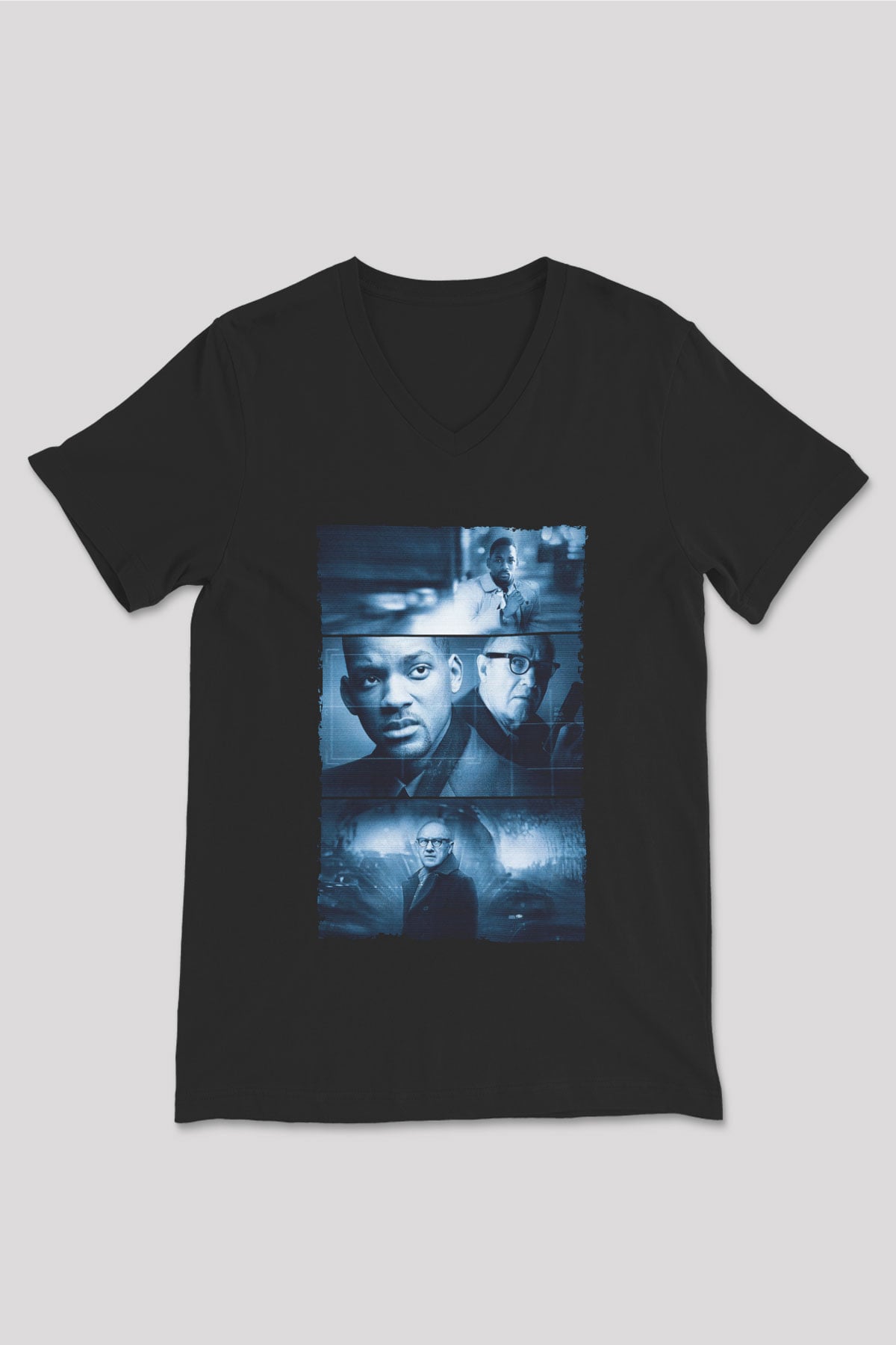 Unisex Devlet Düşmanı (Enemy of the State) Baskılı Siyah V Yaka Tshirt