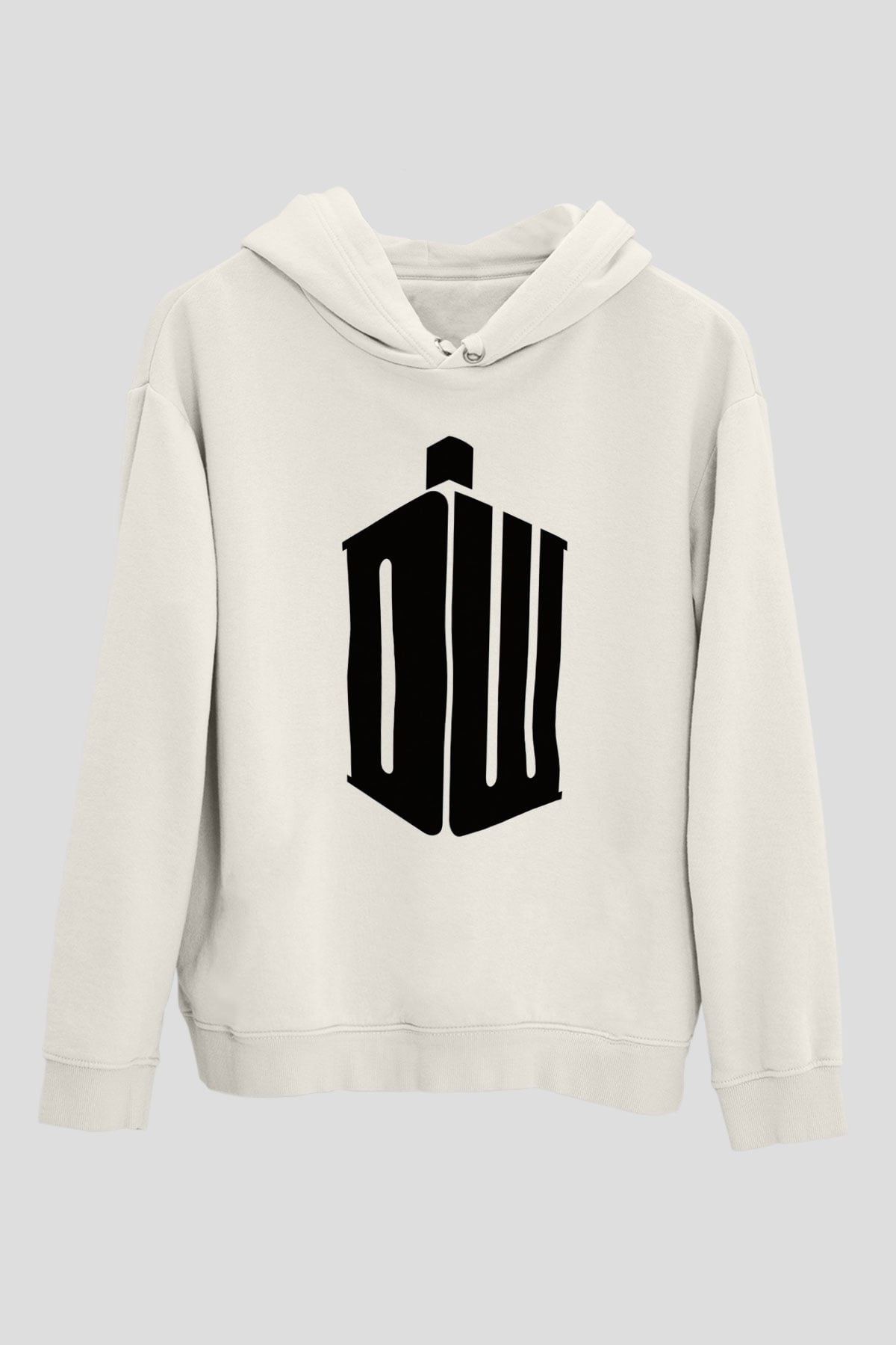 Unisex Doctor Who Baskılı Beyaz Kapüşonlu Sweatshirt