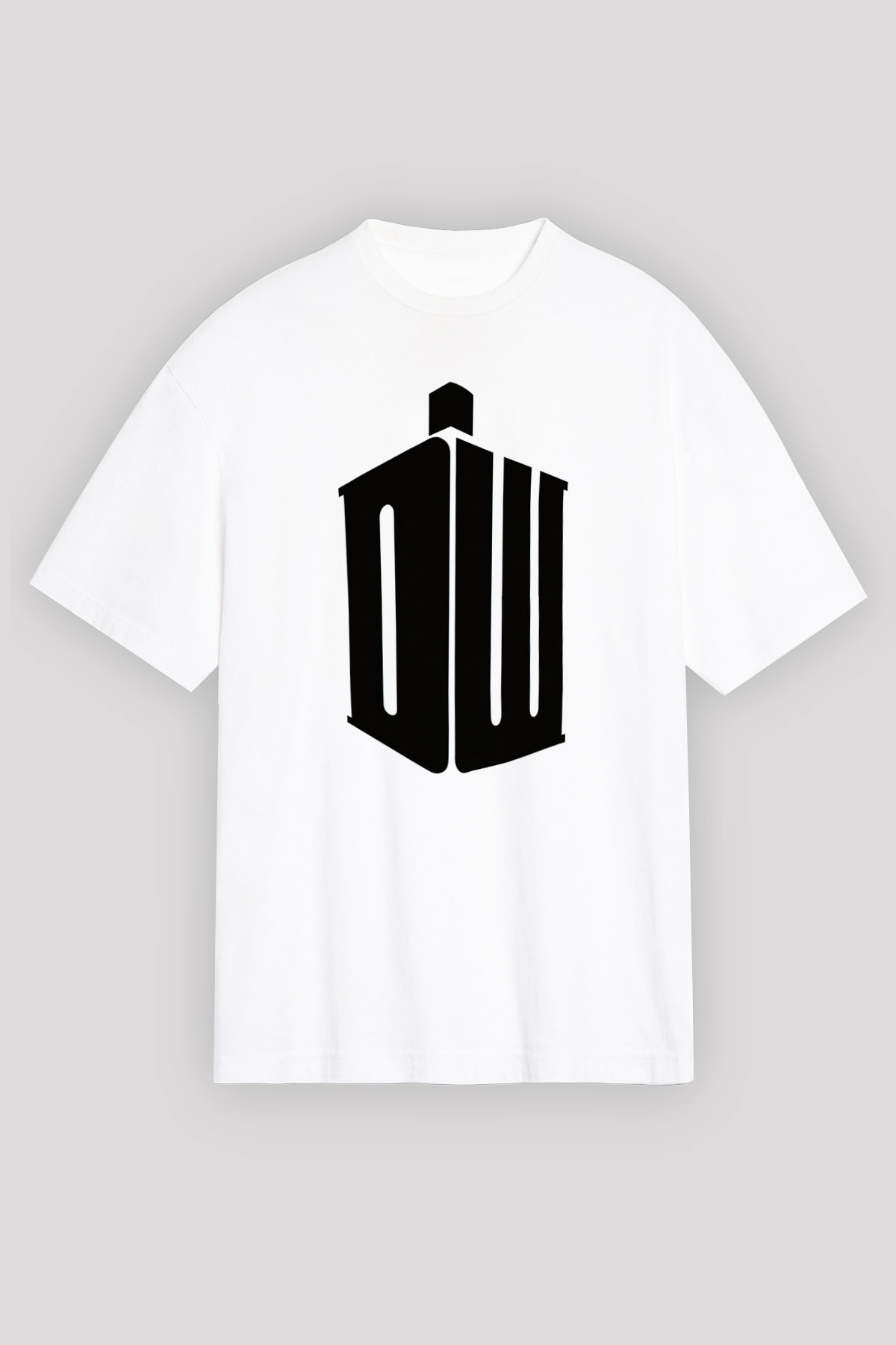 Unisex Doctor Who Baskılı Beyaz Oversize Tişört