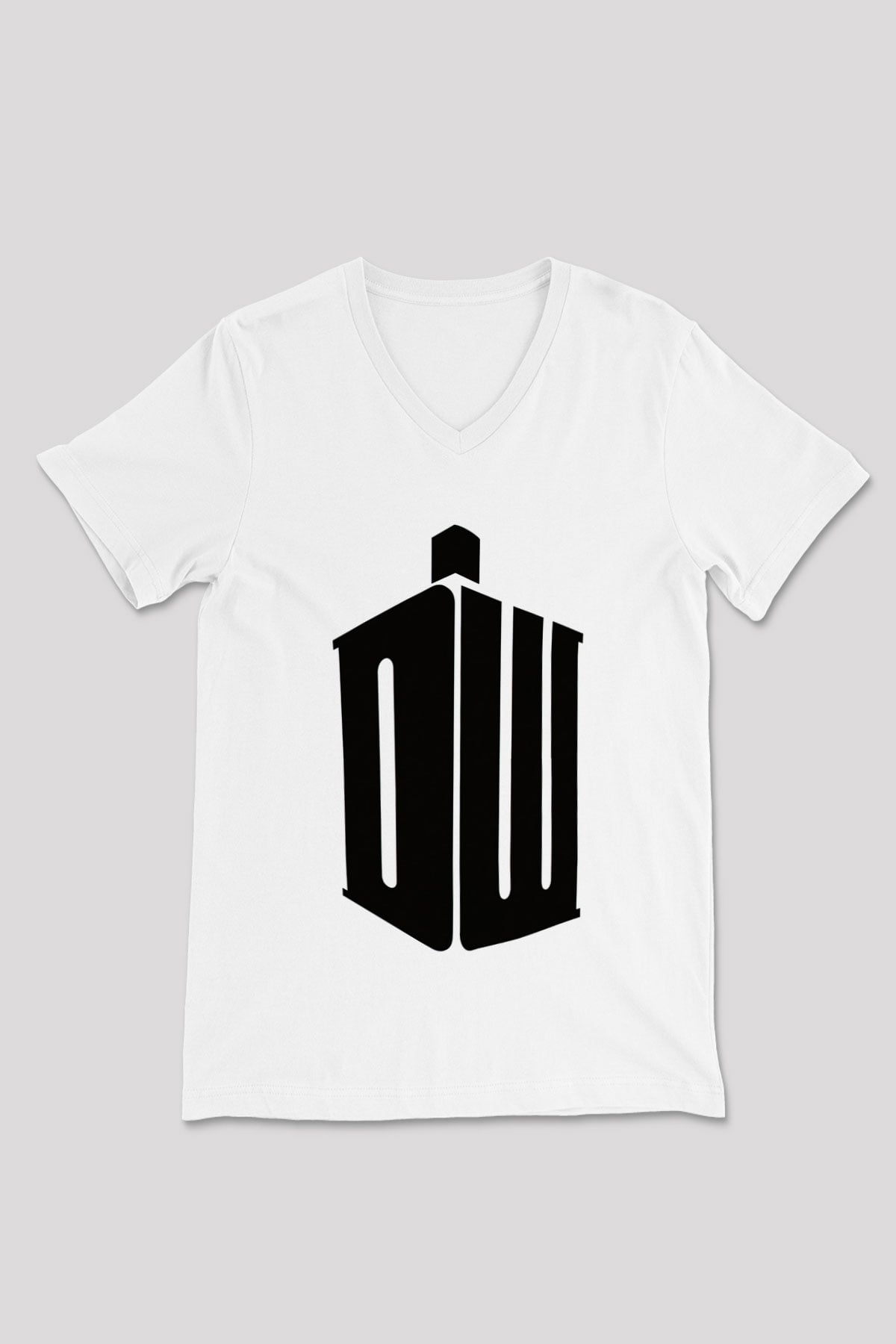 Unisex Doctor Who Baskılı Beyaz V Yaka Tişört