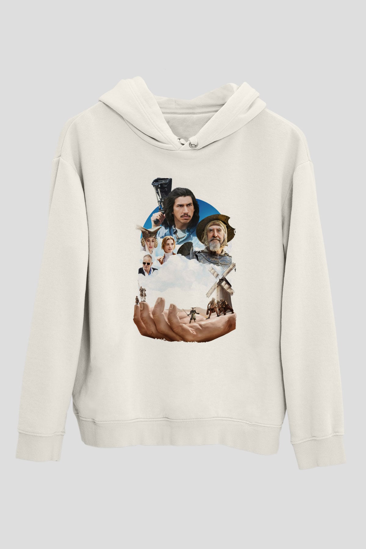 Unisex Don Kişotu Öldüren Adam (The Man Who Killed Don Quixote) Baskılı Beyaz Kapüşonlu Sweatshirt