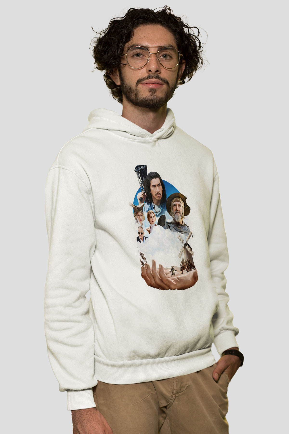 Unisex Don Kişotu Öldüren Adam (The Man Who Killed Don Quixote) Baskılı Beyaz Kapüşonlu Sweatshirt