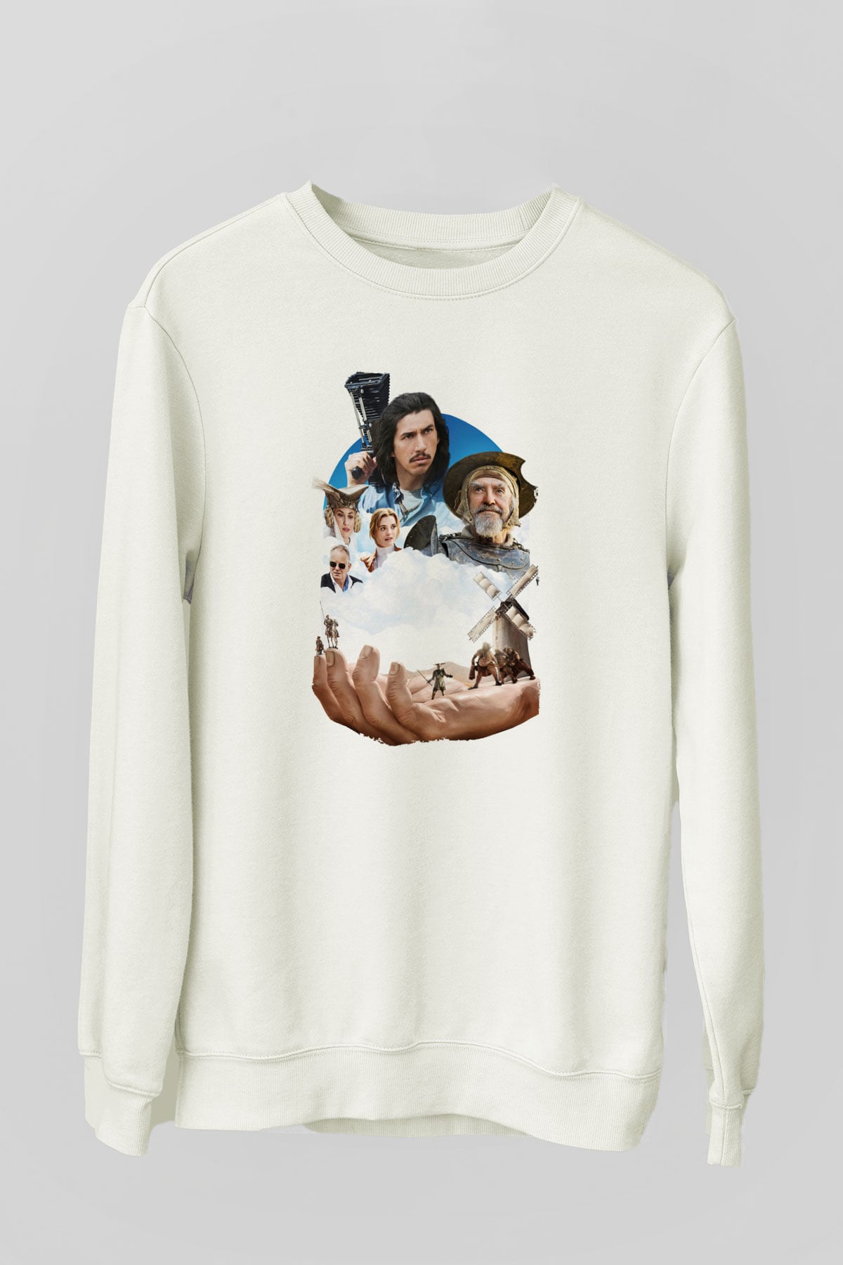 Unisex Don Kişotu Öldüren Adam (The Man Who Killed Don Quixote) Baskılı Beyaz Sweatshirt