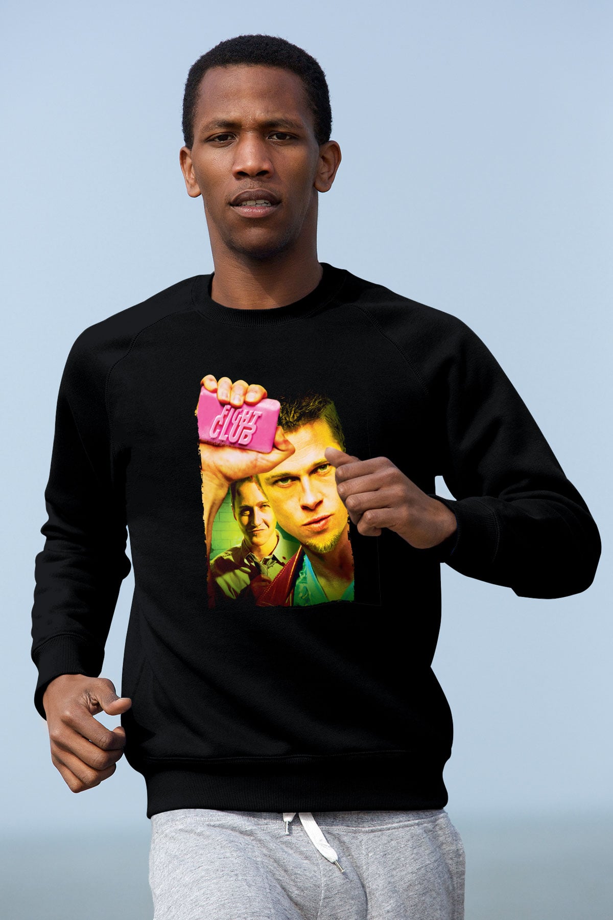 Unisex Dövüş Kulübü (Fight Club) Baskılı Siyah Sweatshirt