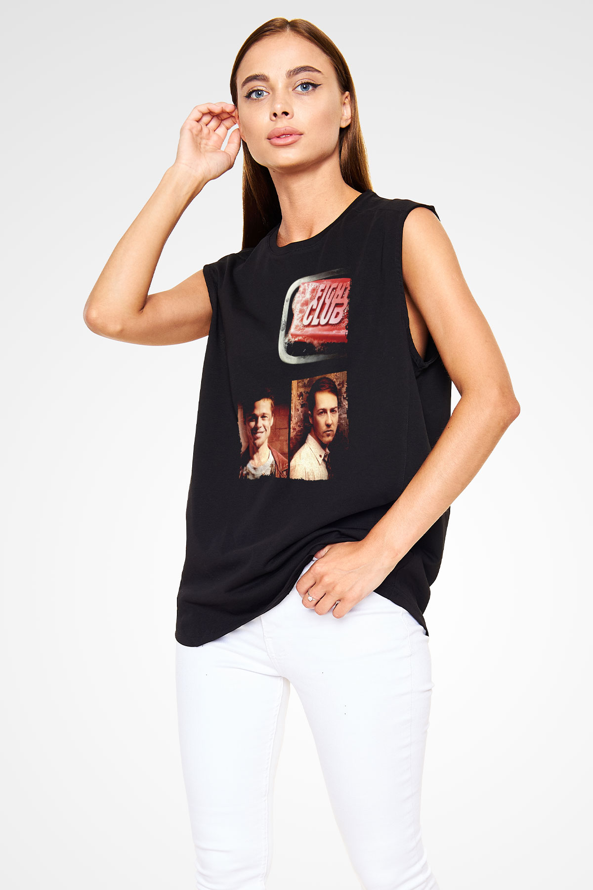 Unisex Dövüş Kulübü (Fight Club) Baskılı Siyah Kolsuz Tişört