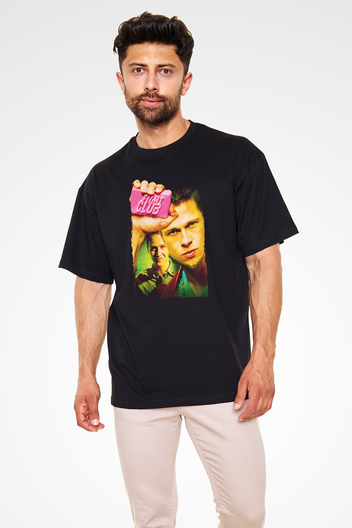 Unisex Dövüş Kulübü (Fight Club) Baskılı Siyah Oversize T-shirt