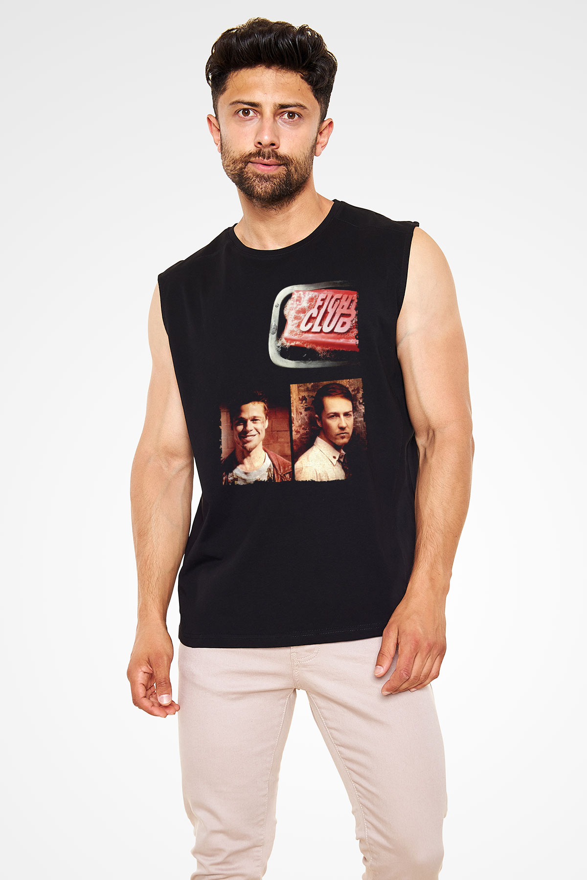 Unisex Dövüş Kulübü (Fight Club) Baskılı Siyah Kolsuz Tişört