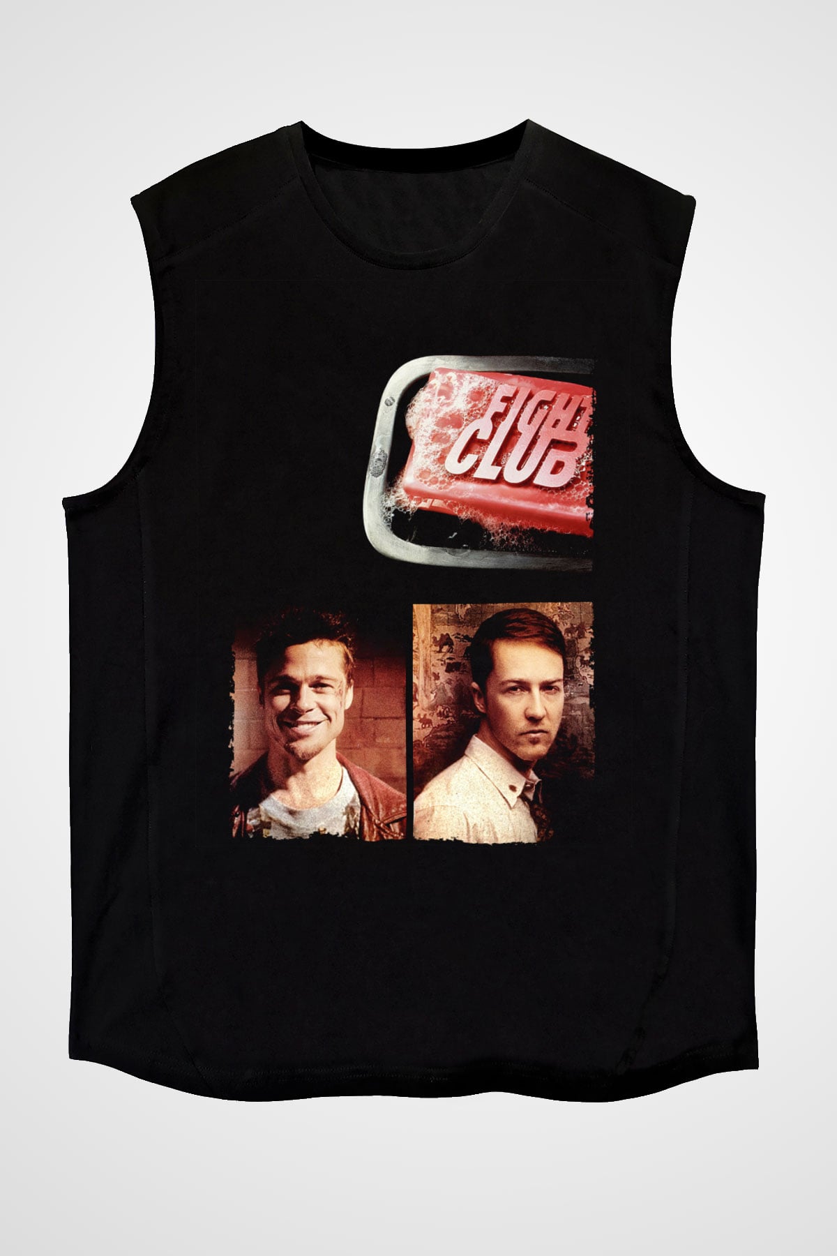 Unisex Dövüş Kulübü (Fight Club) Baskılı Siyah Kolsuz Tişört