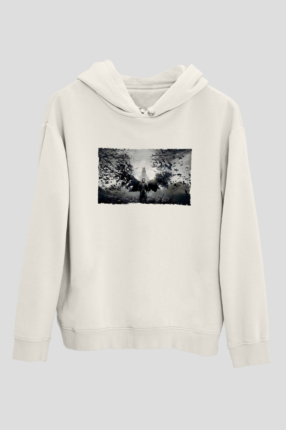 Unisex Dracula Untold Baskılı Beyaz Kapüşonlu Sweatshirt