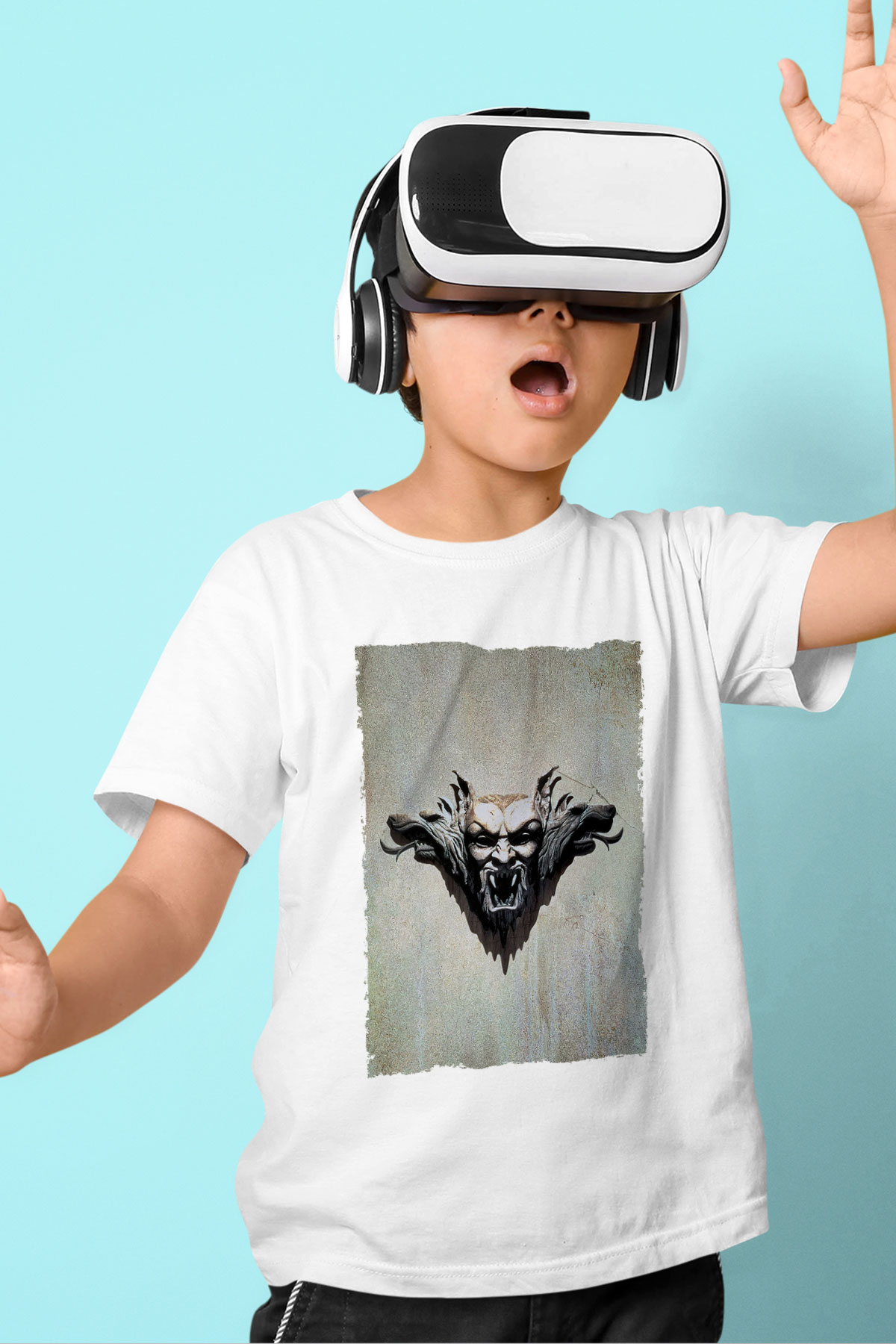 Unisex Drakula Baskılı Beyaz Çocuk Tshirt