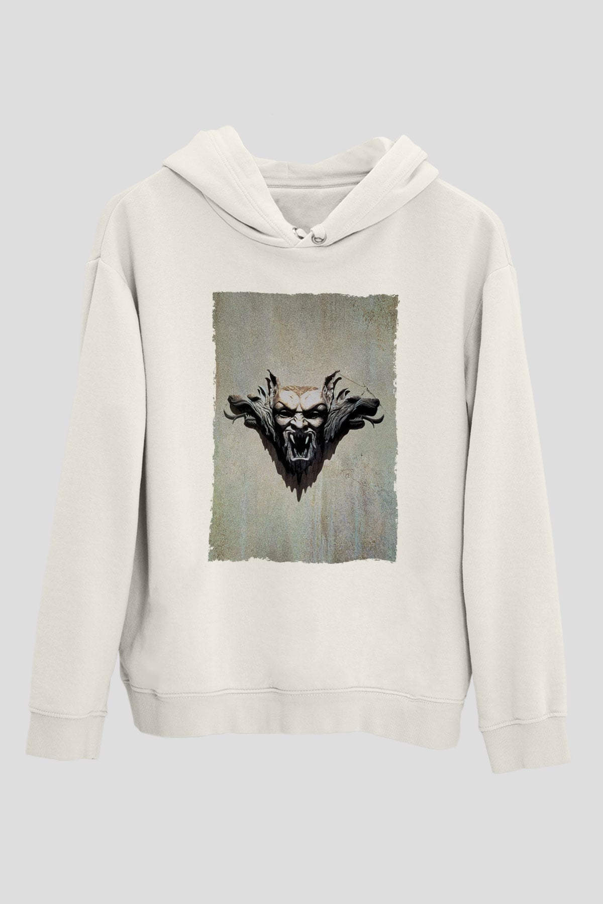 Unisex Drakula Baskılı Beyaz Kapüşonlu Sweatshirt