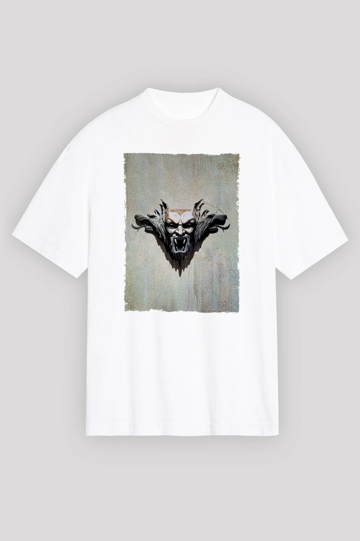 Unisex Drakula Baskılı Beyaz Oversize Oversize T-shirt